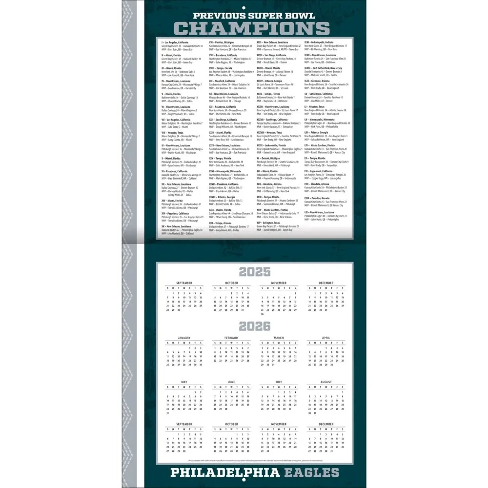 NFL Philadelphia Eagles 2026 Wall Calendar Calendars NFL Philadelphia Eagles 2026 Wall Calendar Calendars
