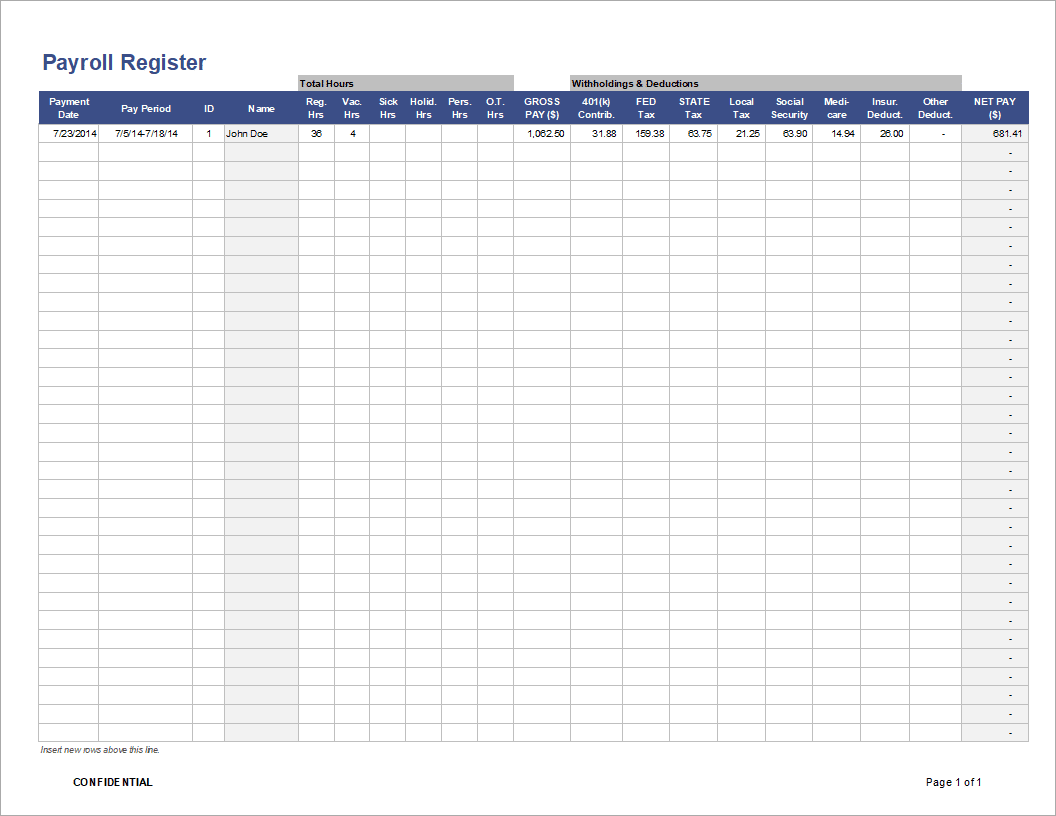 Payroll Record Sheet Printable Payroll Record Sheet Printable