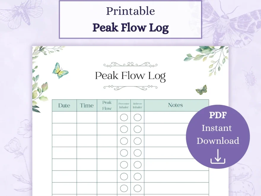 Peak Flow Log Printable PDF Peak Flow Chart Asthma Tracker Medical Diary Asthma Journal Breathing Tracker Etsy