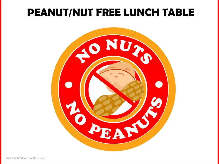 Peanut Nut Free Signs Labels Posters Allergy Worksheets