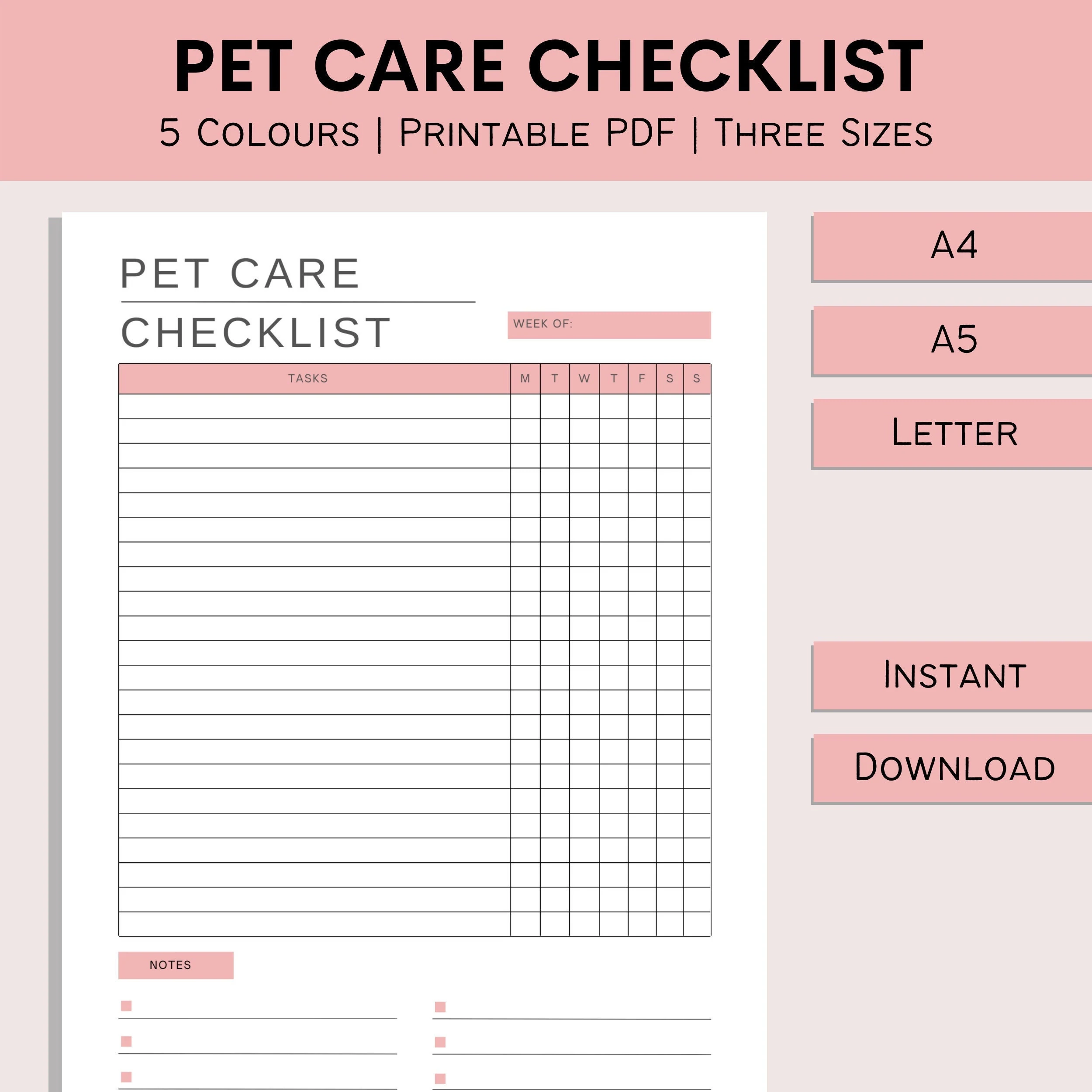Pet Veternary Boarding Check List Printable