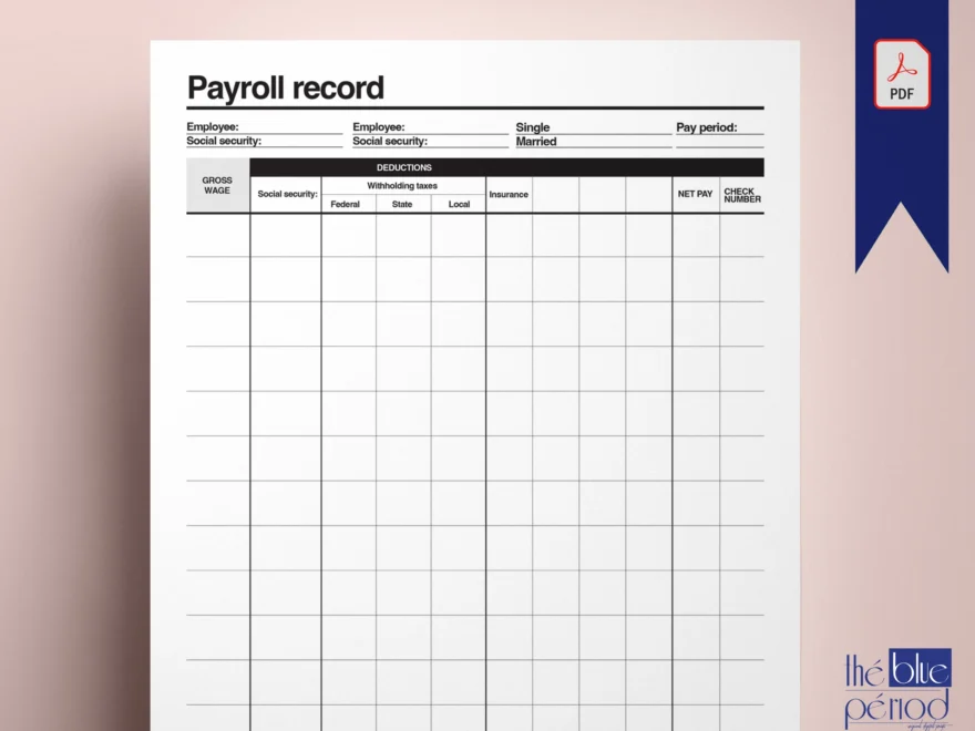 Printable Payroll Record Template Etsy