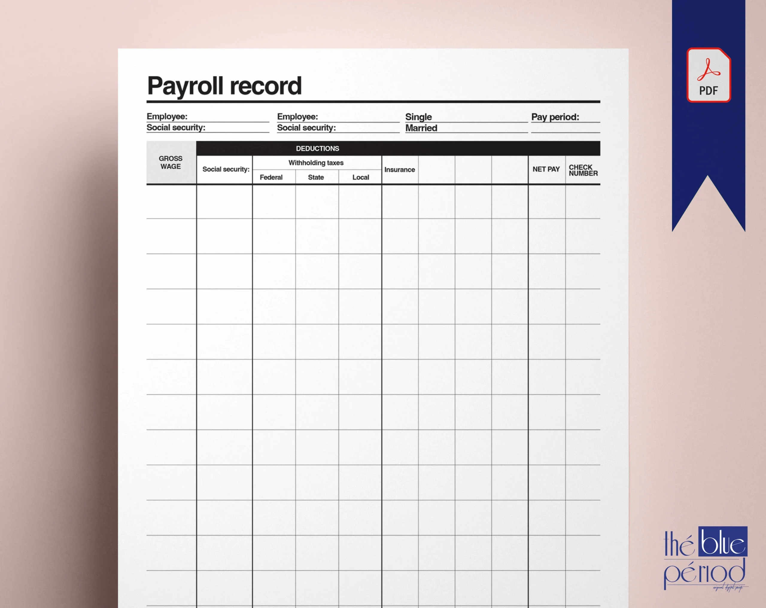 Printable Payroll Record Template Etsy Printable Payroll Record Template Etsy