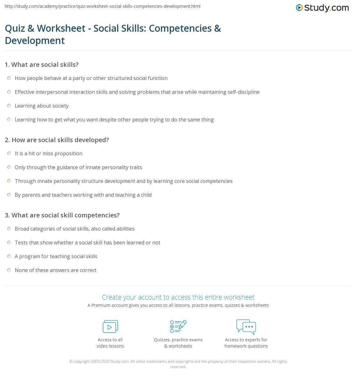Quiz Worksheet Social Skills Competencies Development Study Quiz Worksheet Social Skills Competencies Development Study