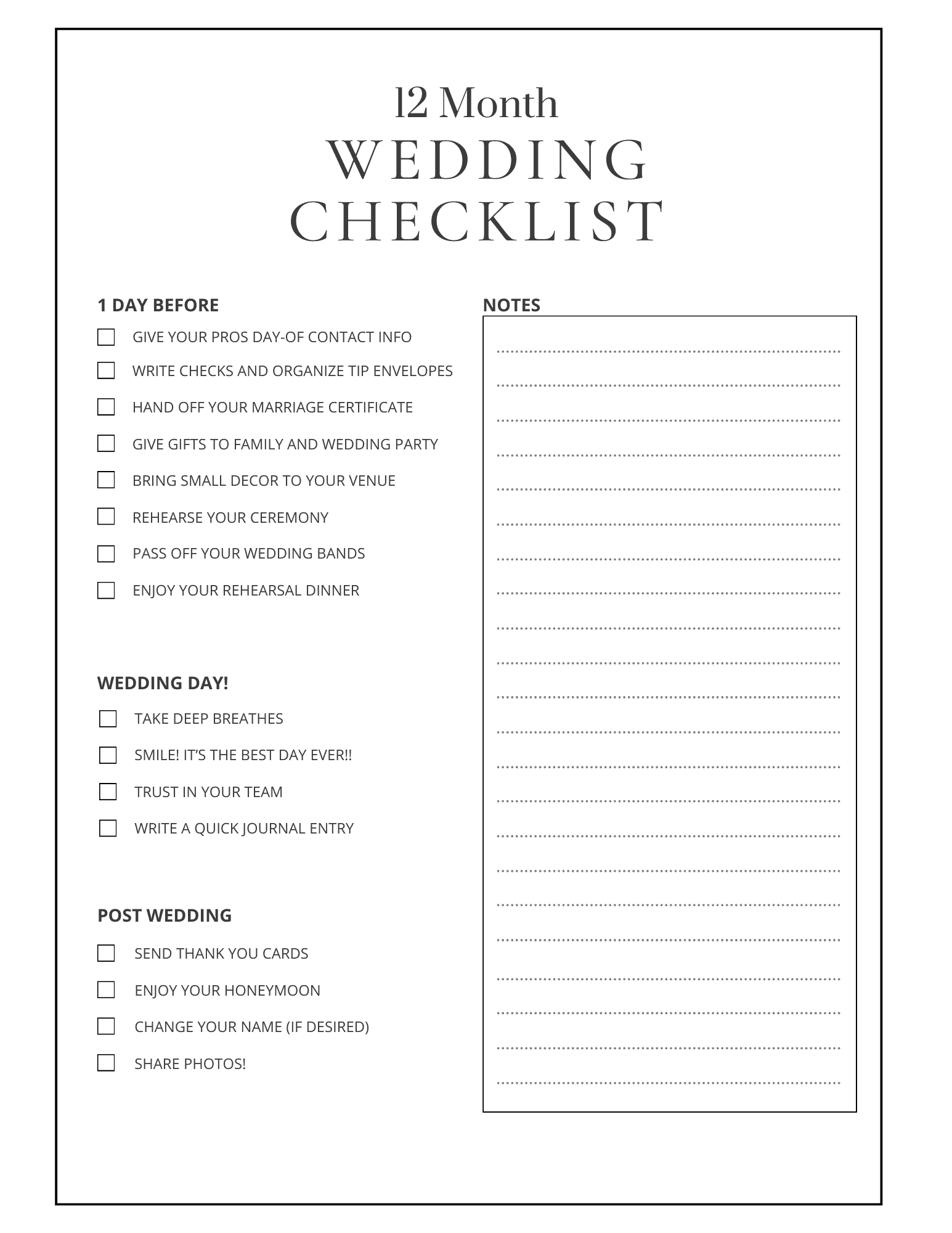 Free Wedding Printables Planner