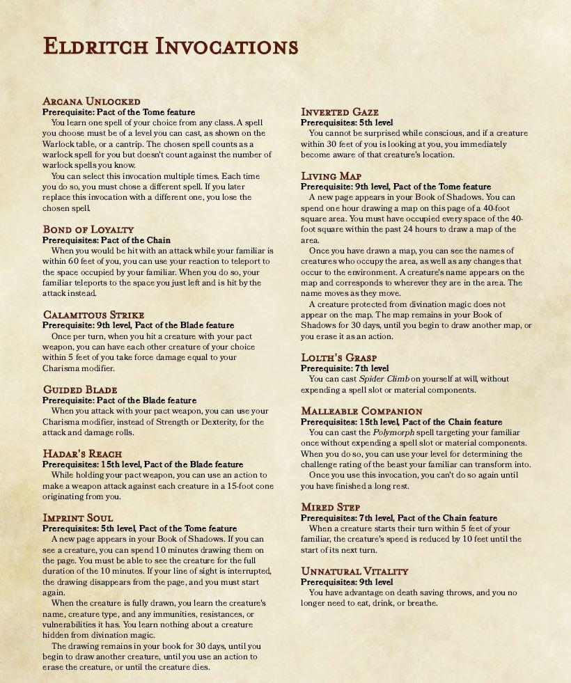 12 New Eldritch Invocations Because Warlocks Can Never Have Too Much Customization R UnearthedArcana