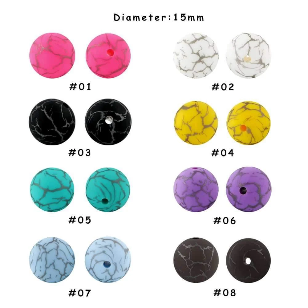 15mm Print Crackle Round Silicone Beads The Silicone Bead Store LLC
