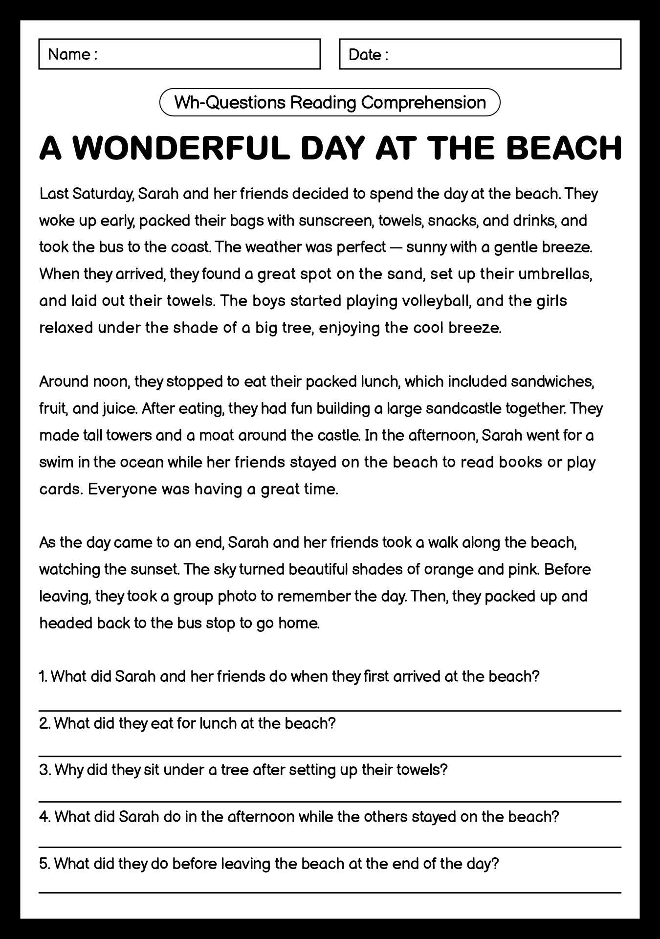 18 Wh Questions Reading Comprehension Worksheets Free PDF At Worksheeto