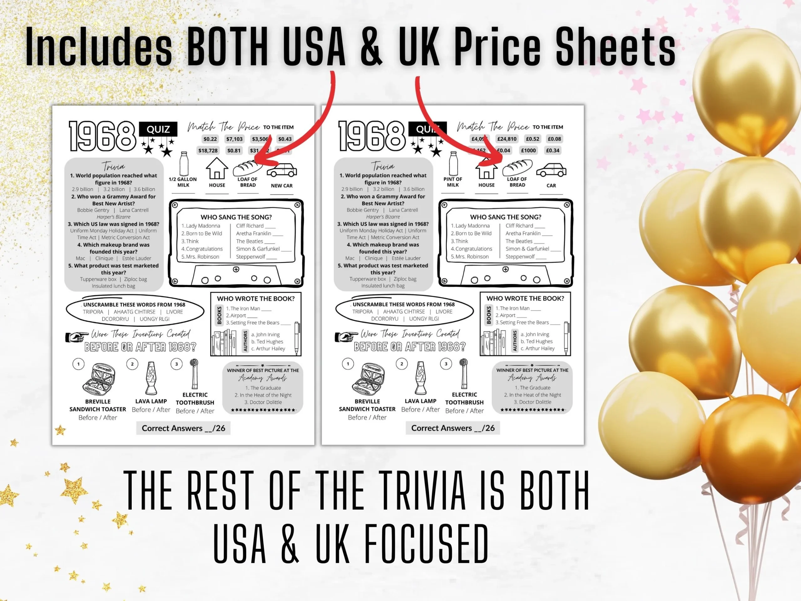 1968 Quiz Born In 1968 Print Trivia Printable 57th Birthday Party Games Anniversary Quiz 1968 Party Quiz Instant Download US UK Etsy