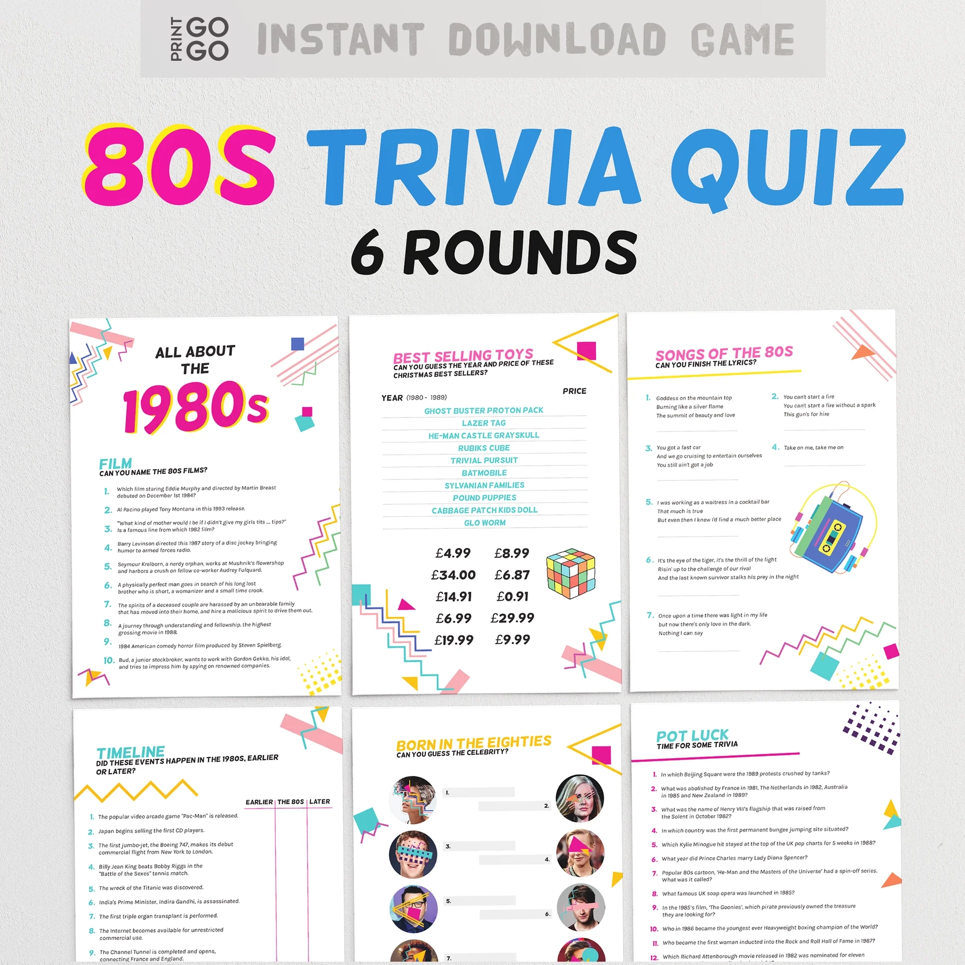 1980s Trivia Quiz Instant Download 40th Party Printable Game Print GoGo 1980s Trivia Quiz Instant Download 40th Party Printable Game Print GoGo