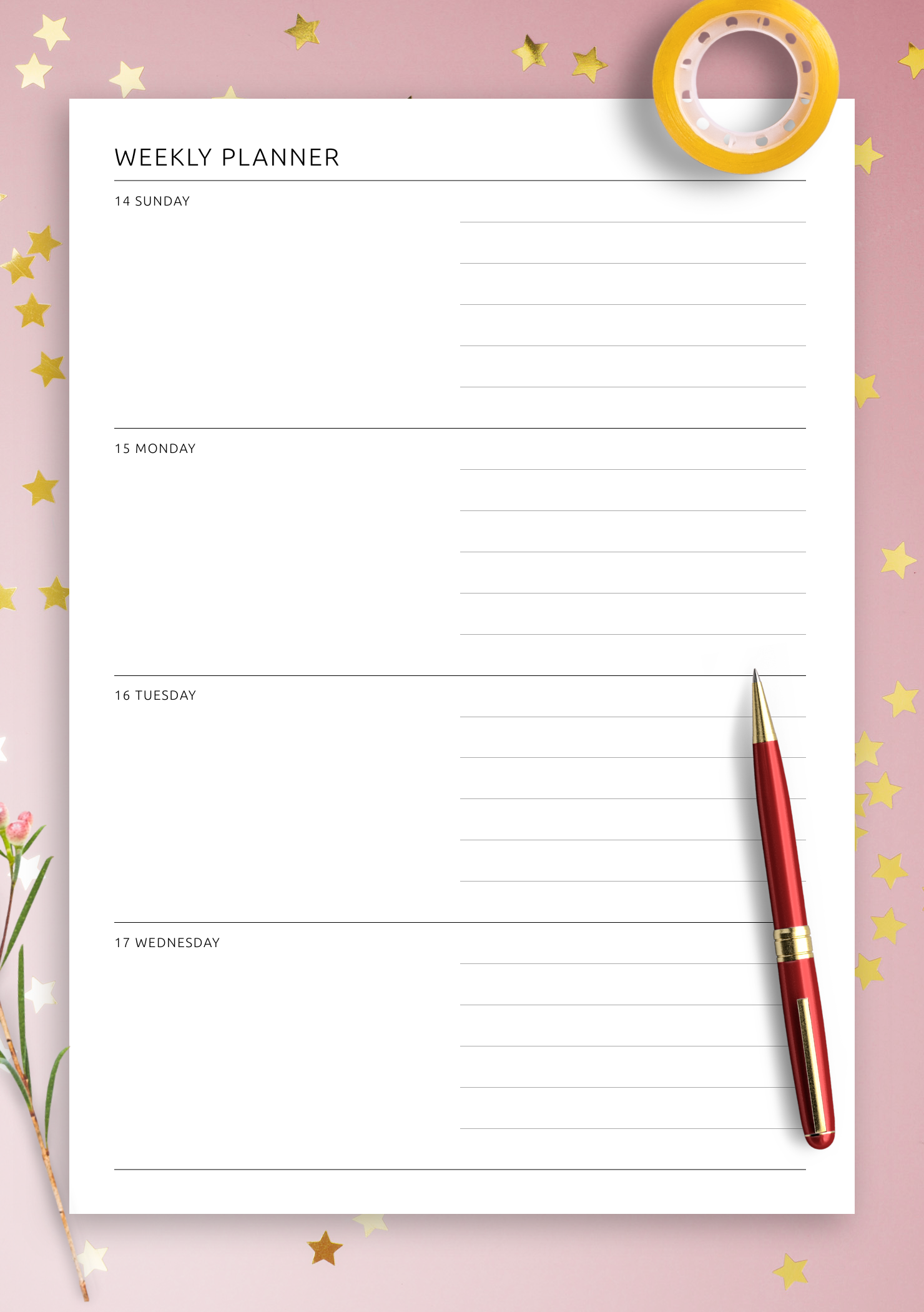 Horizontal Weekly Planner Printable