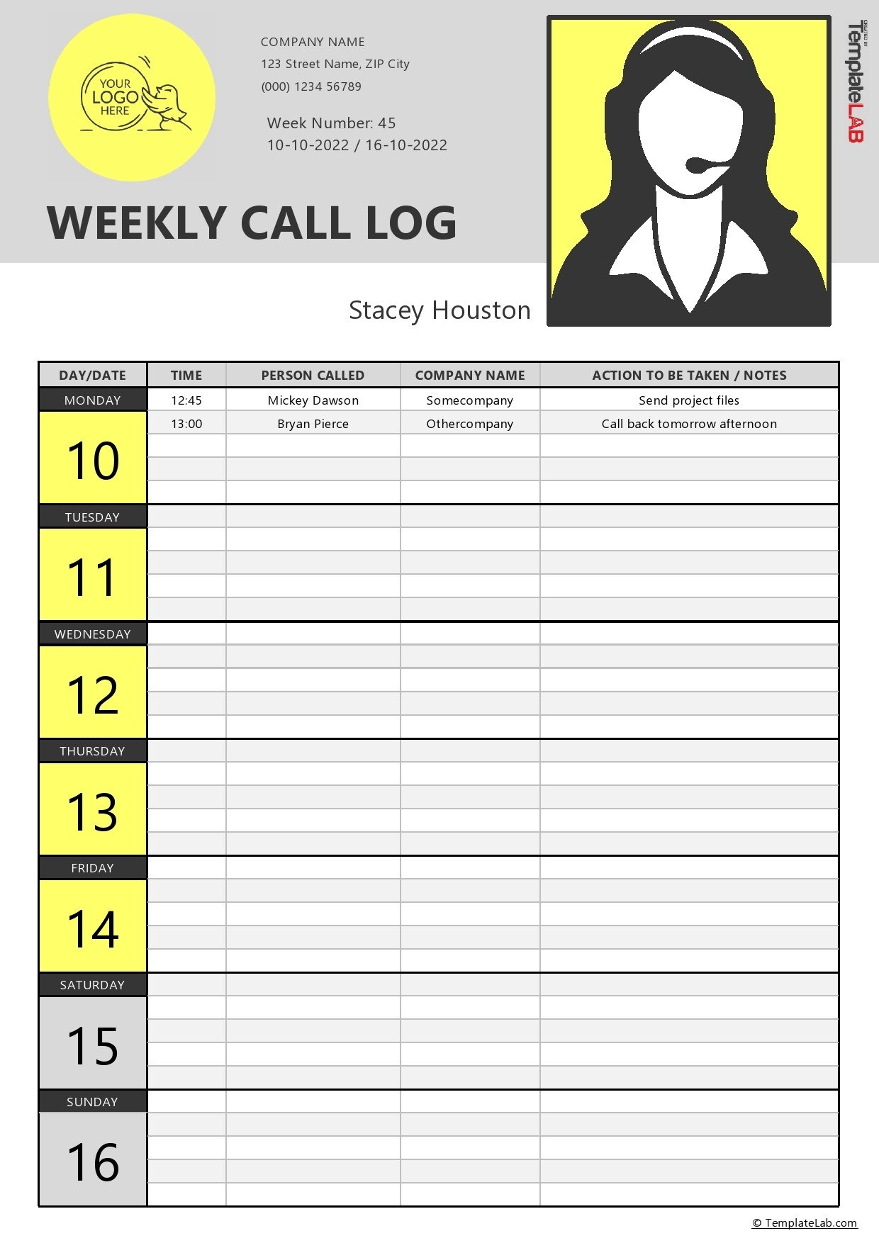 20 Printable Call Log Templates Word Excel PDF TemplateLab