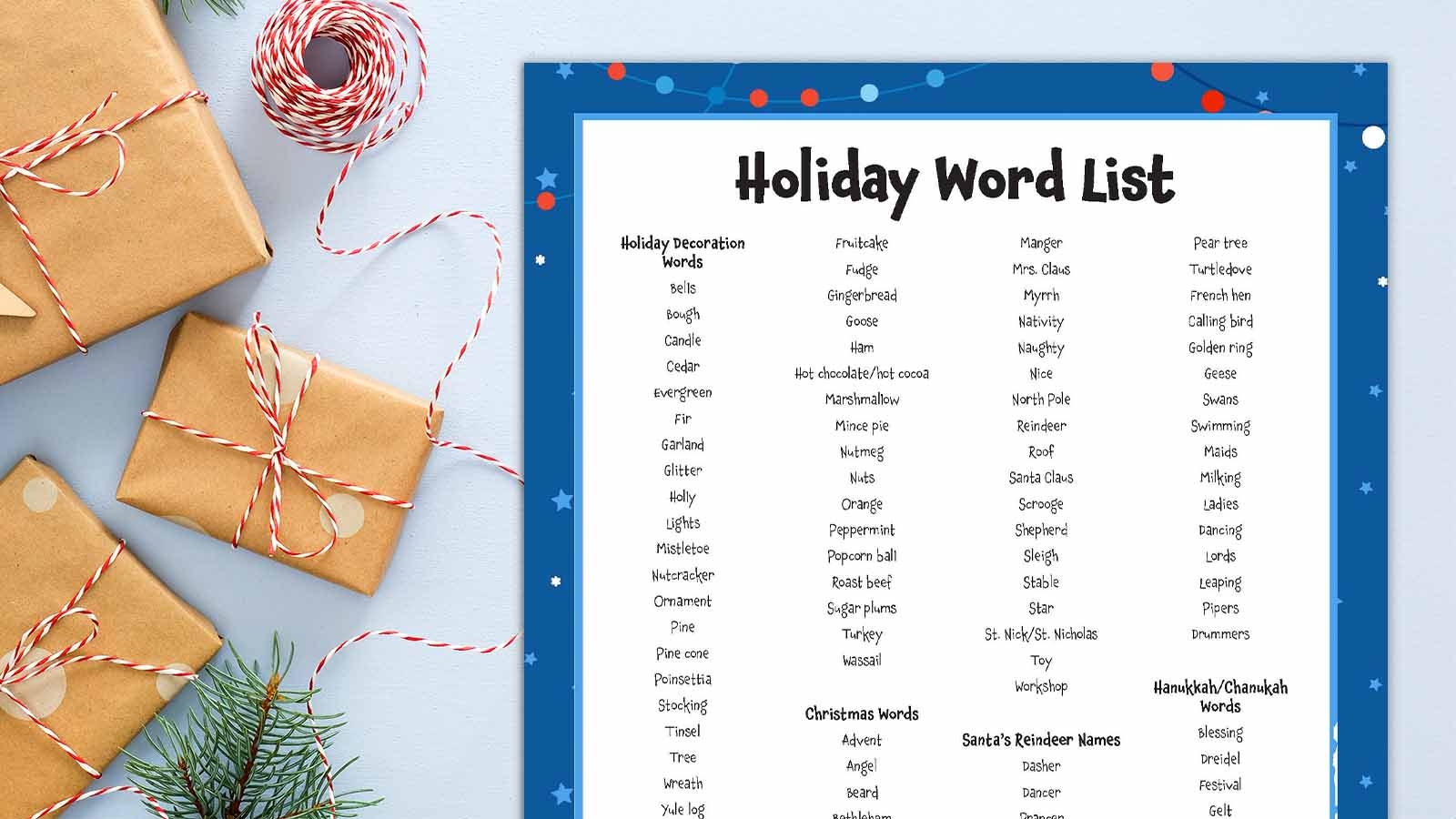 200 Festive Holiday Words For Writing And More Free Printable 