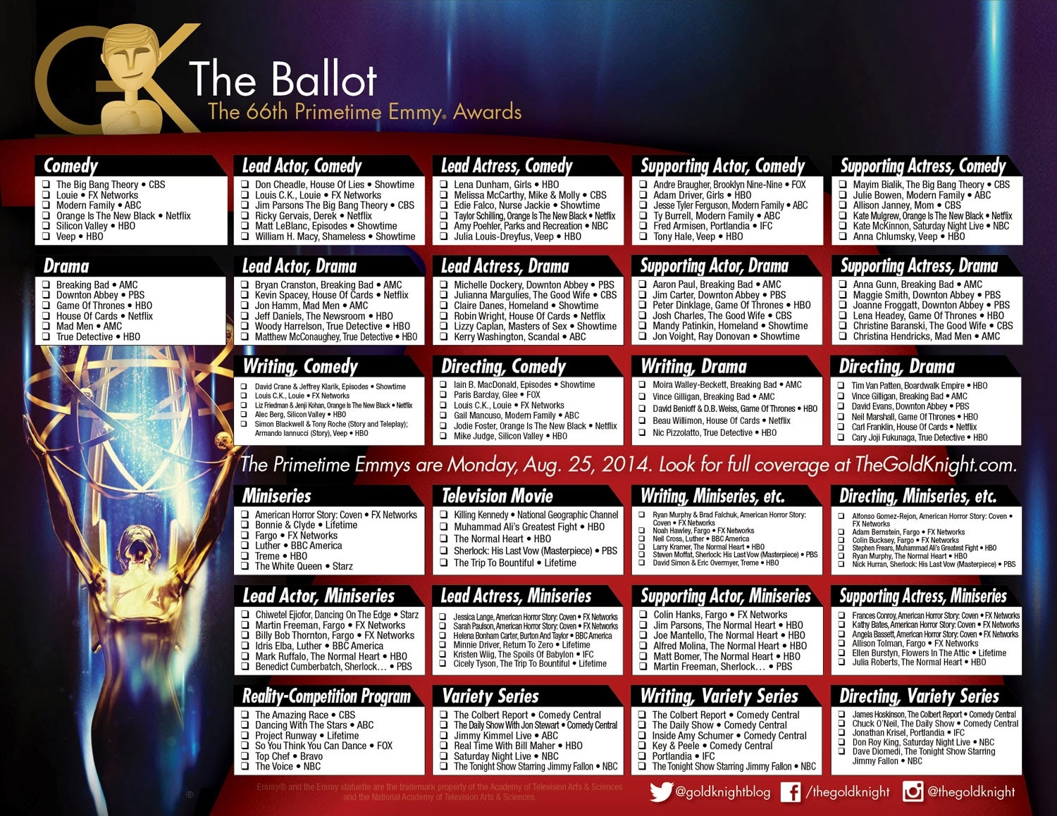 Emmy Awards 2026 List Printable Ballot