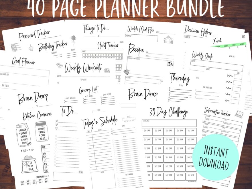 2021 Printable Planner Bundle Daily Planner Productivity Planner Planner Insert Weekly Planner Fitness Recipe Goals Organize Etsy