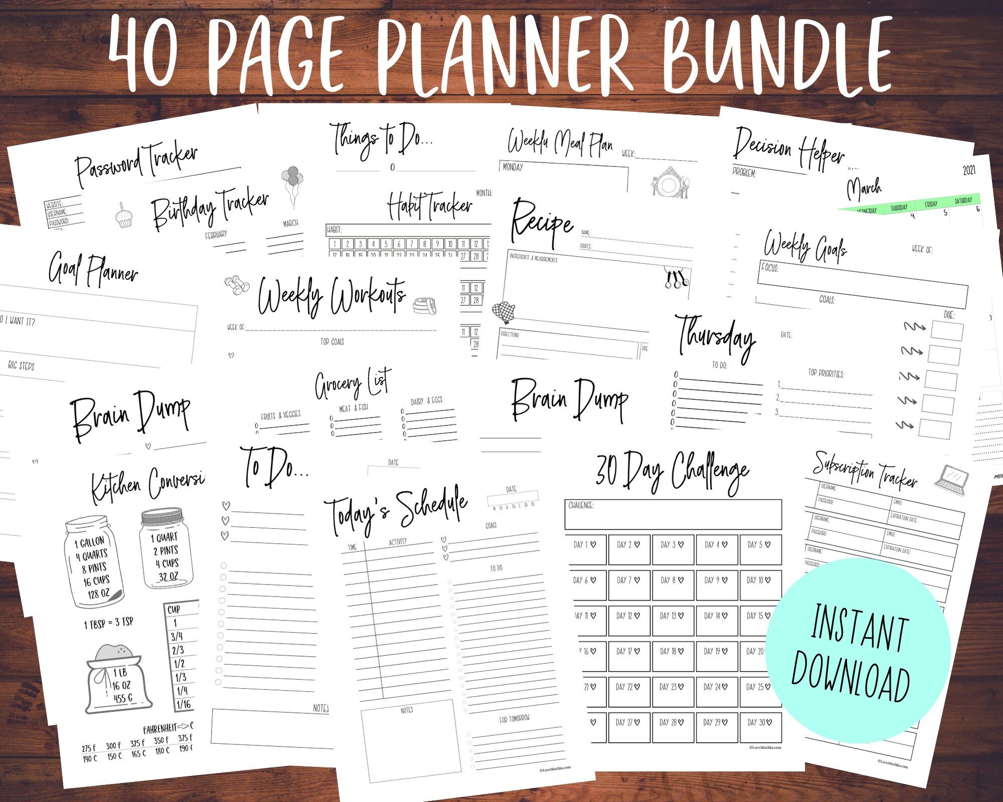 2021 Printable Planner Bundle Daily Planner Productivity Planner Planner Insert Weekly Planner Fitness Recipe Goals Organize Etsy
