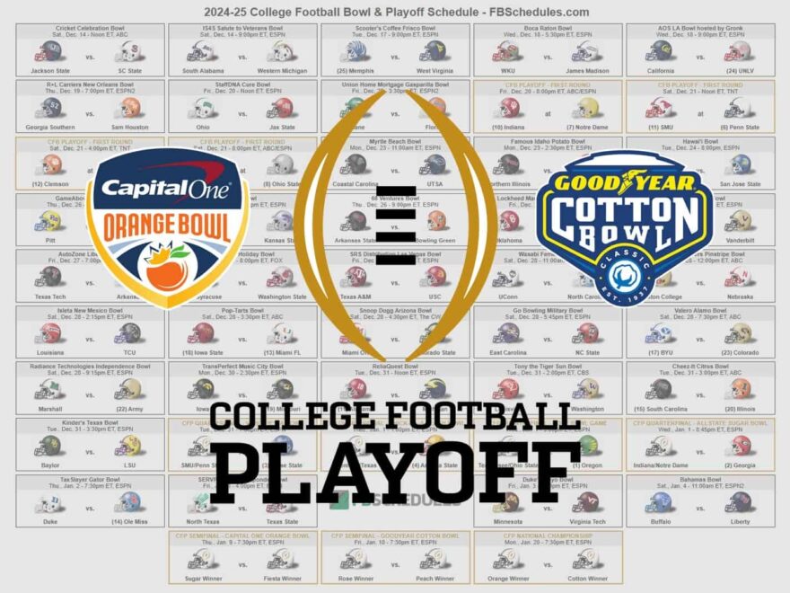 2024 25 College Football Bowl Helmet Schedule