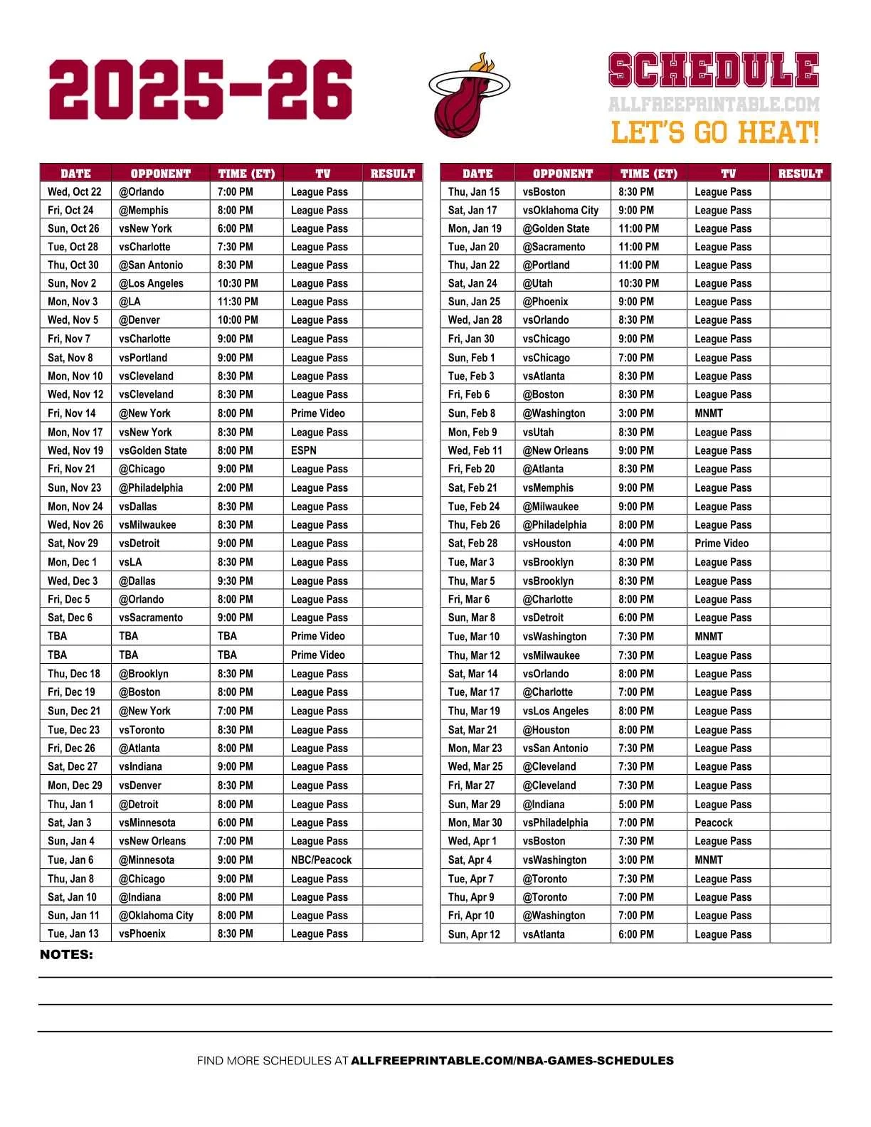 2025 26 Miami Heat Schedule Free Printable