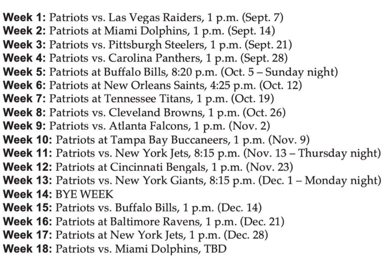 Printable New England Patriots Schedule