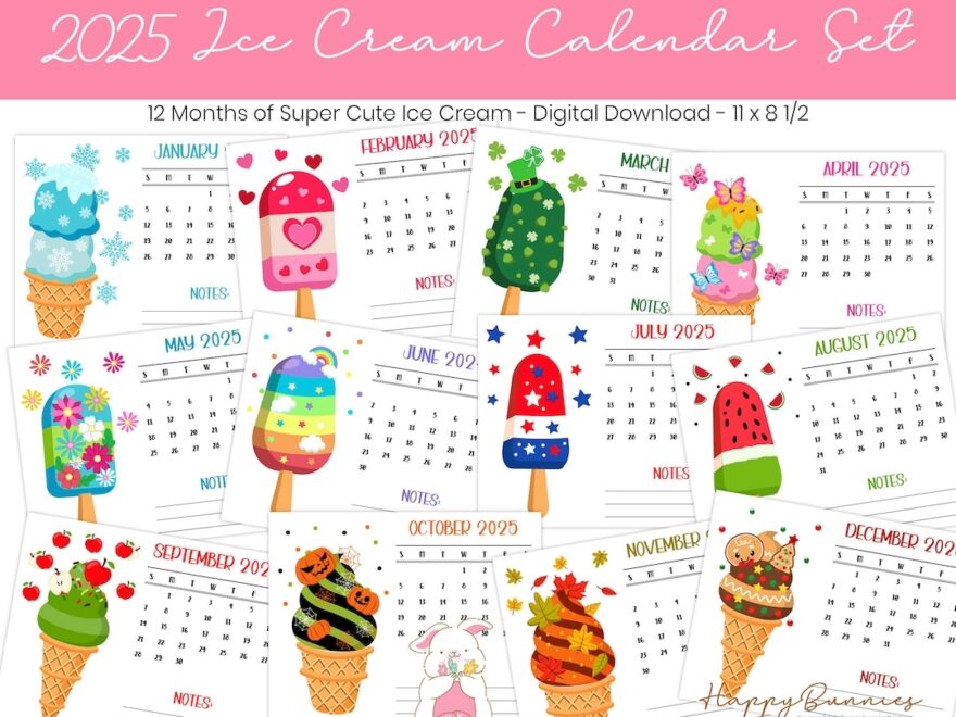 2025 Printable Ice Cream Calendar 2025 Printable Ice Cream Calendar 2025 Ice Cream Calendar Printable Downloadable Printable Calendars Etsy
