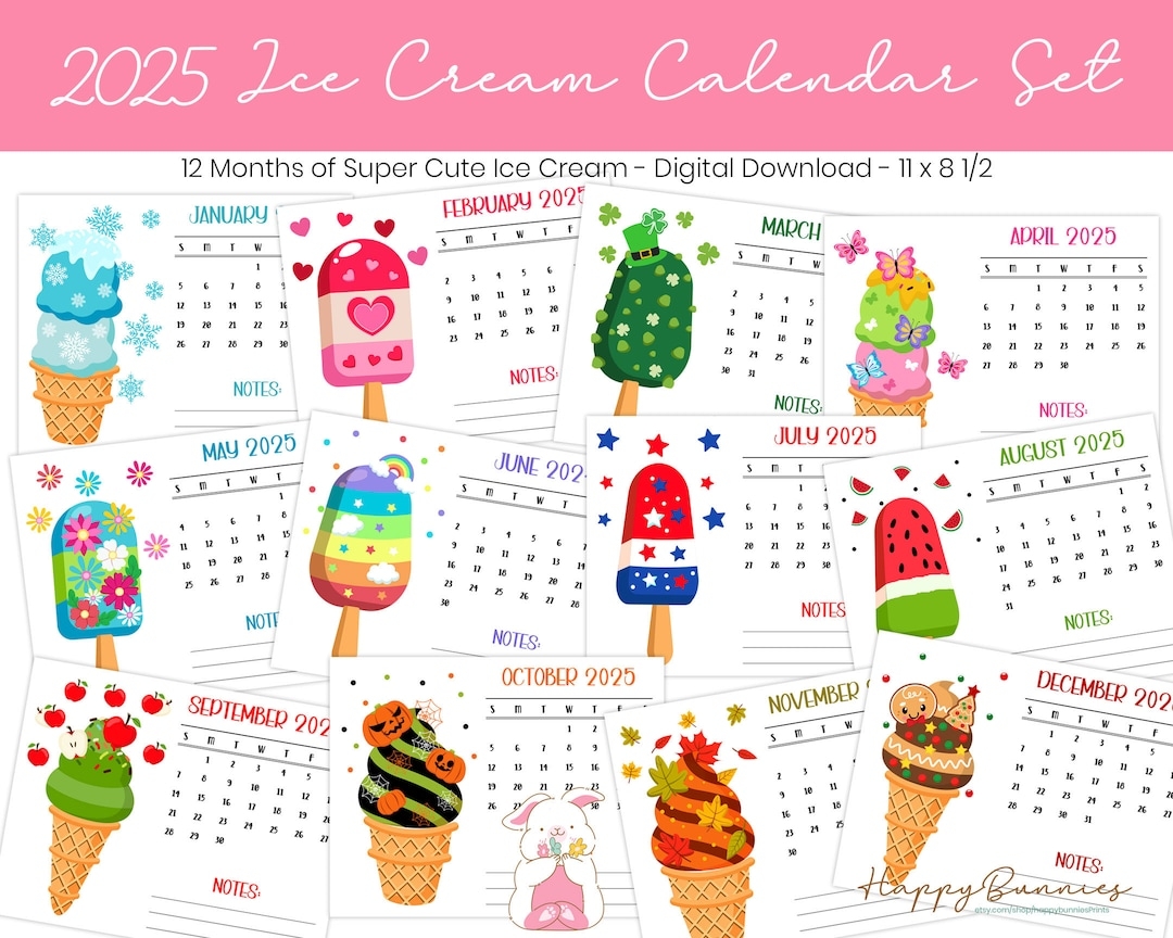 2025 Printable Ice Cream Calendar 2025 Printable Ice Cream Calendar 2025 Ice Cream Calendar Printable Downloadable Printable Calendars Etsy