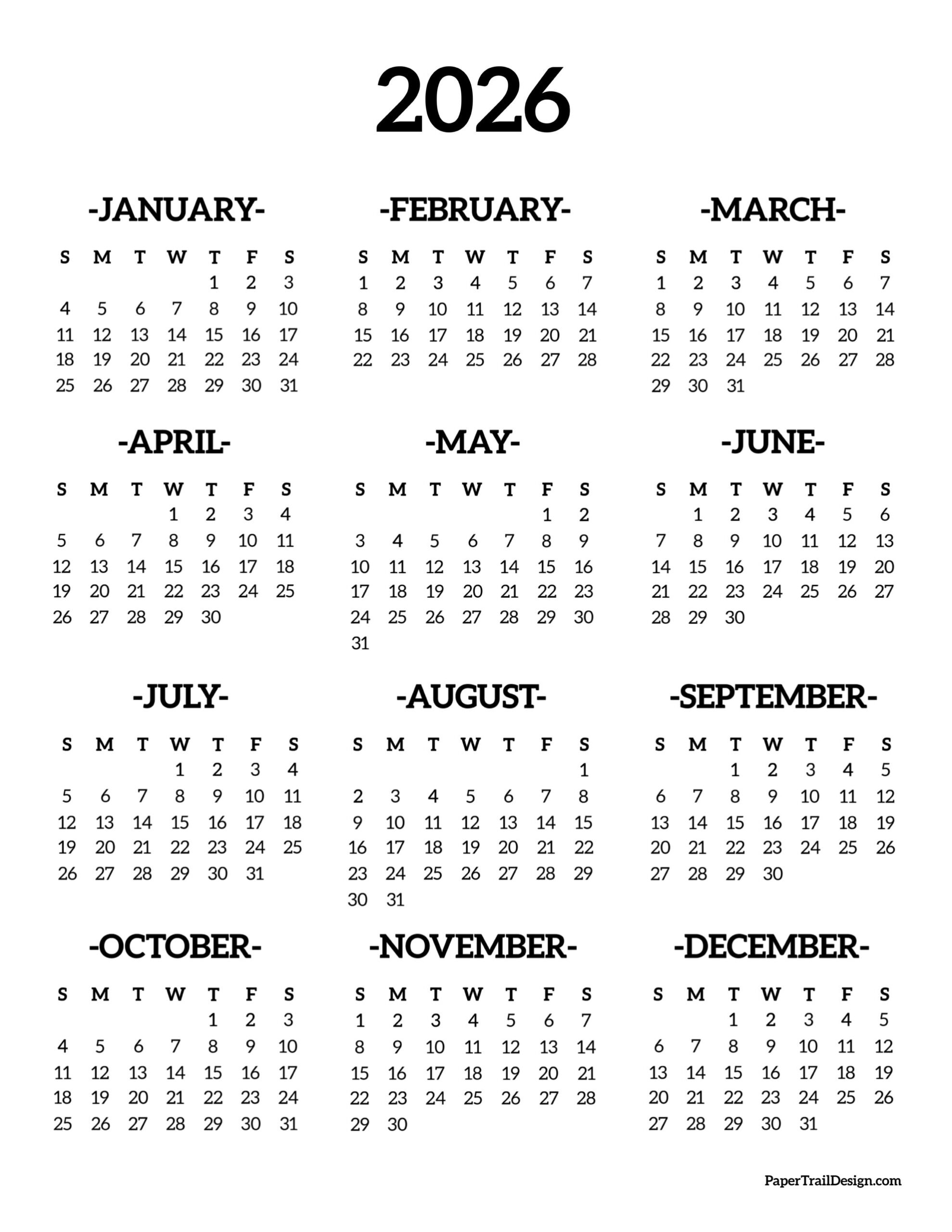 2026 - 2026 Printable Bucks Schedule