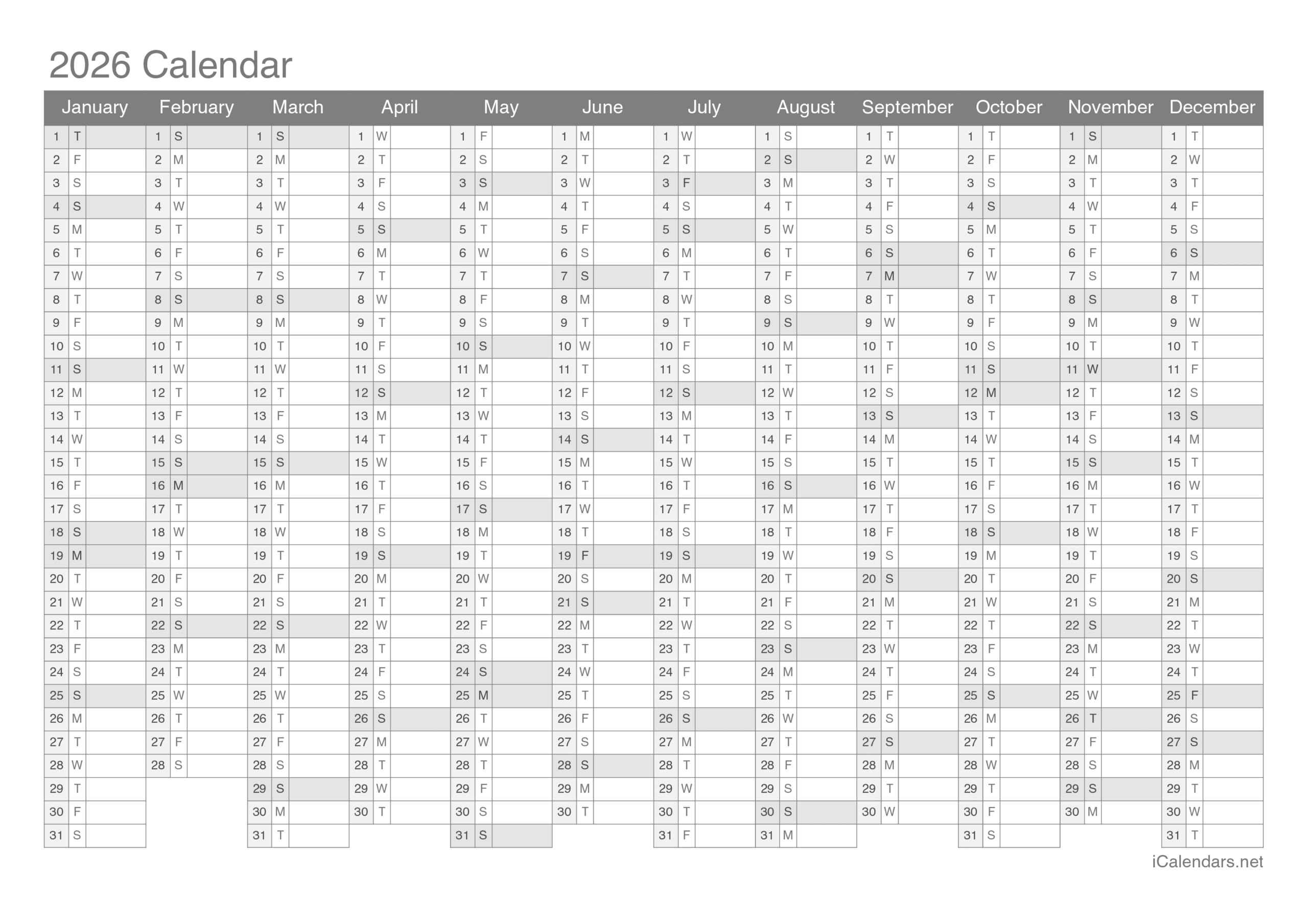 2026 Year Planner Free Printable
