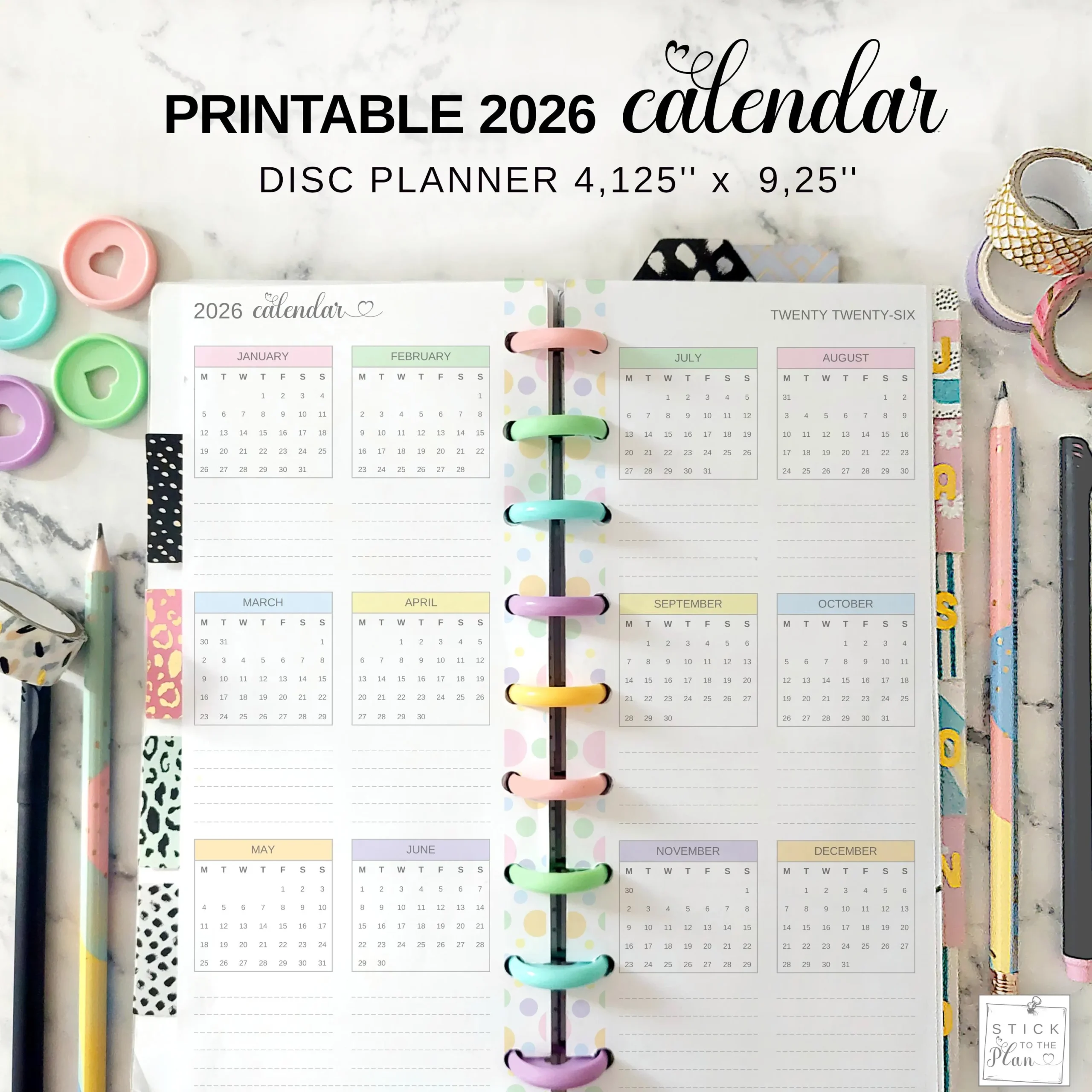 2026 Year Calendar Printable Skinny Classic Size Planner Insert Half Sheets Pastel Rainbow Year At A Glance 2026 Future Log Pages PDF Etsy