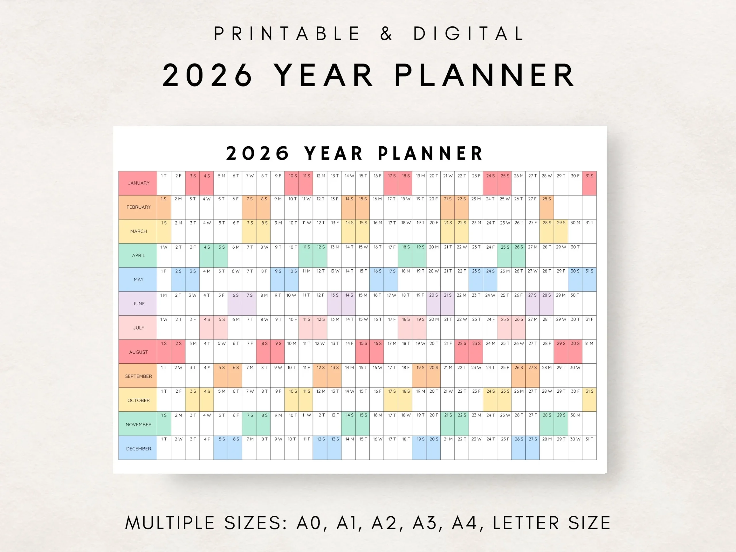 2026 Yearly Planner 2026 Year Planner Printable Yearly Planning Calendar 2026 Agenda Yearly Wall Calendar Year At A Glance 2026 Plan Etsy