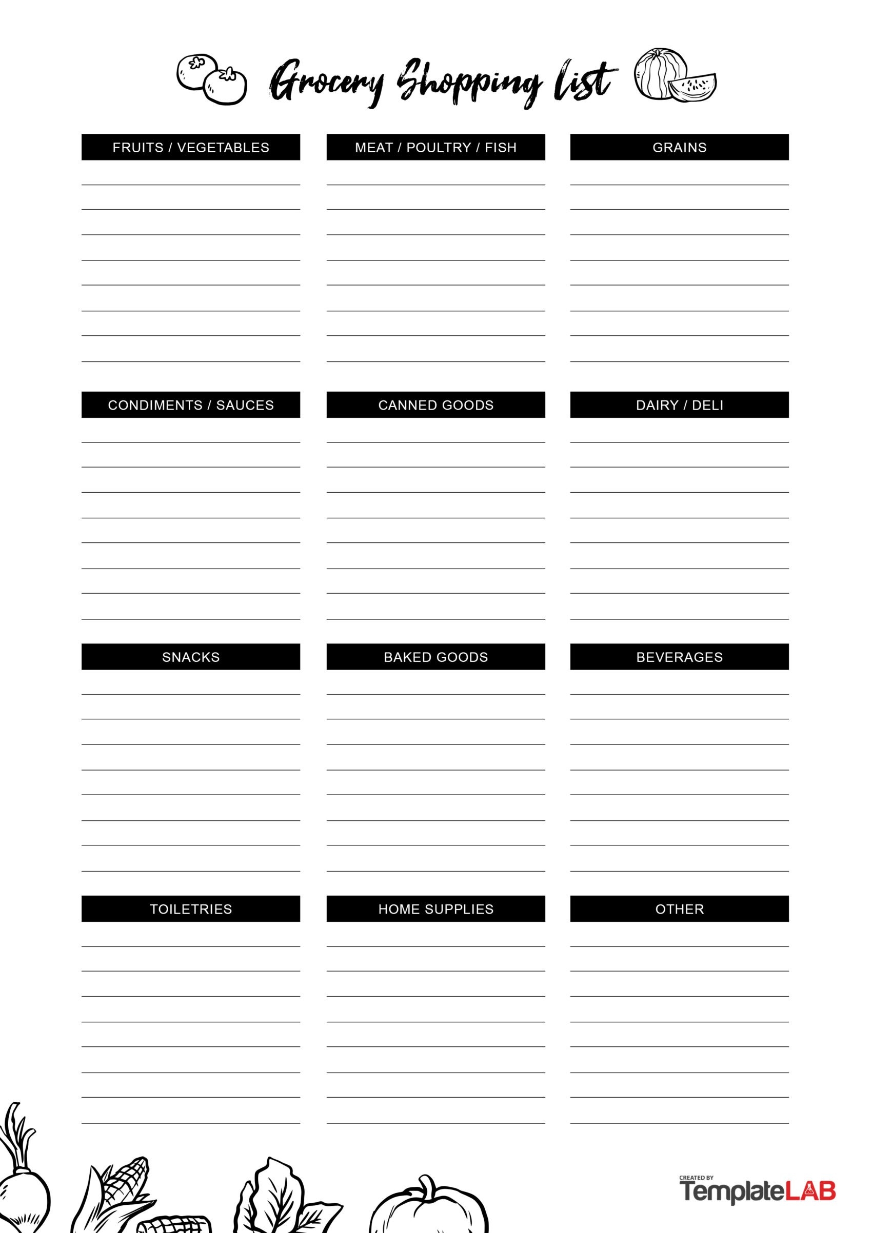 Black And White Printable Grocery List