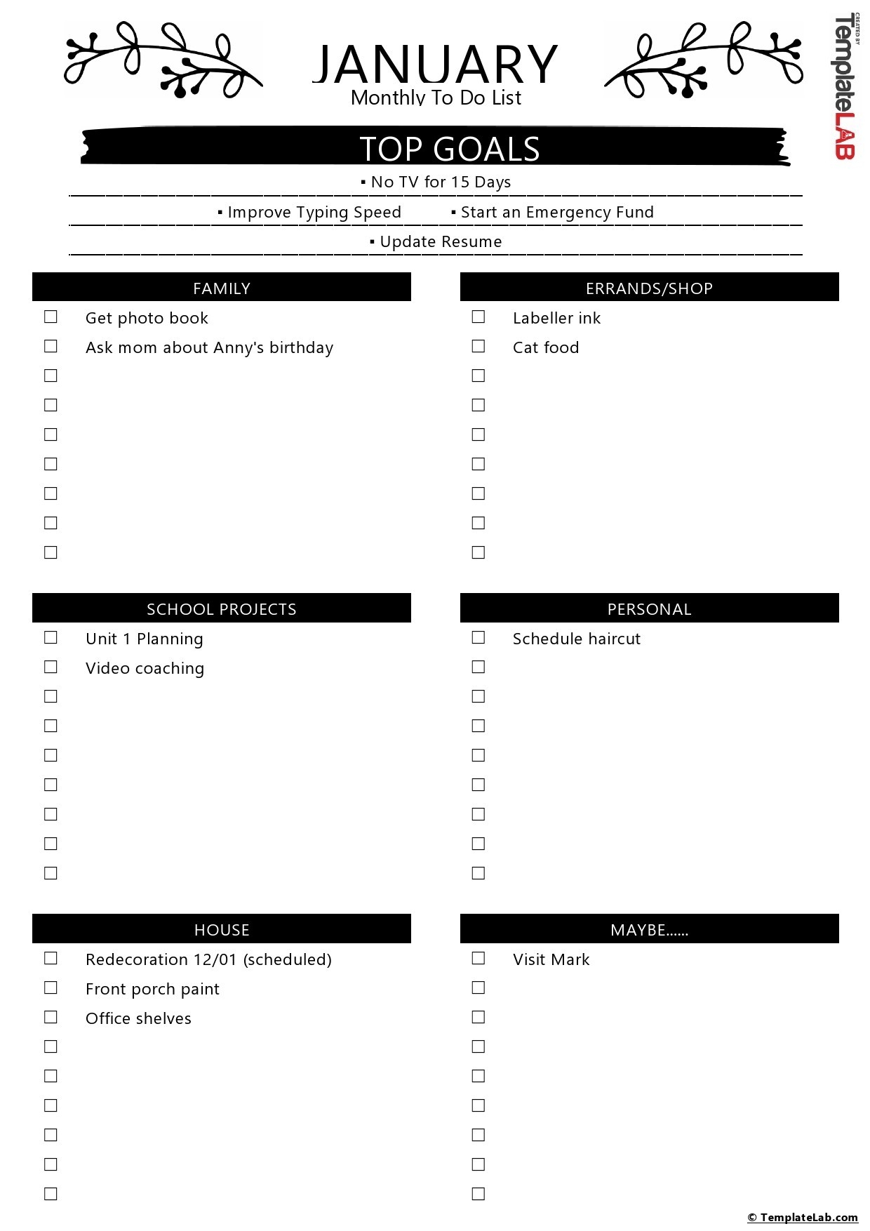 Monthly To Do List Printable