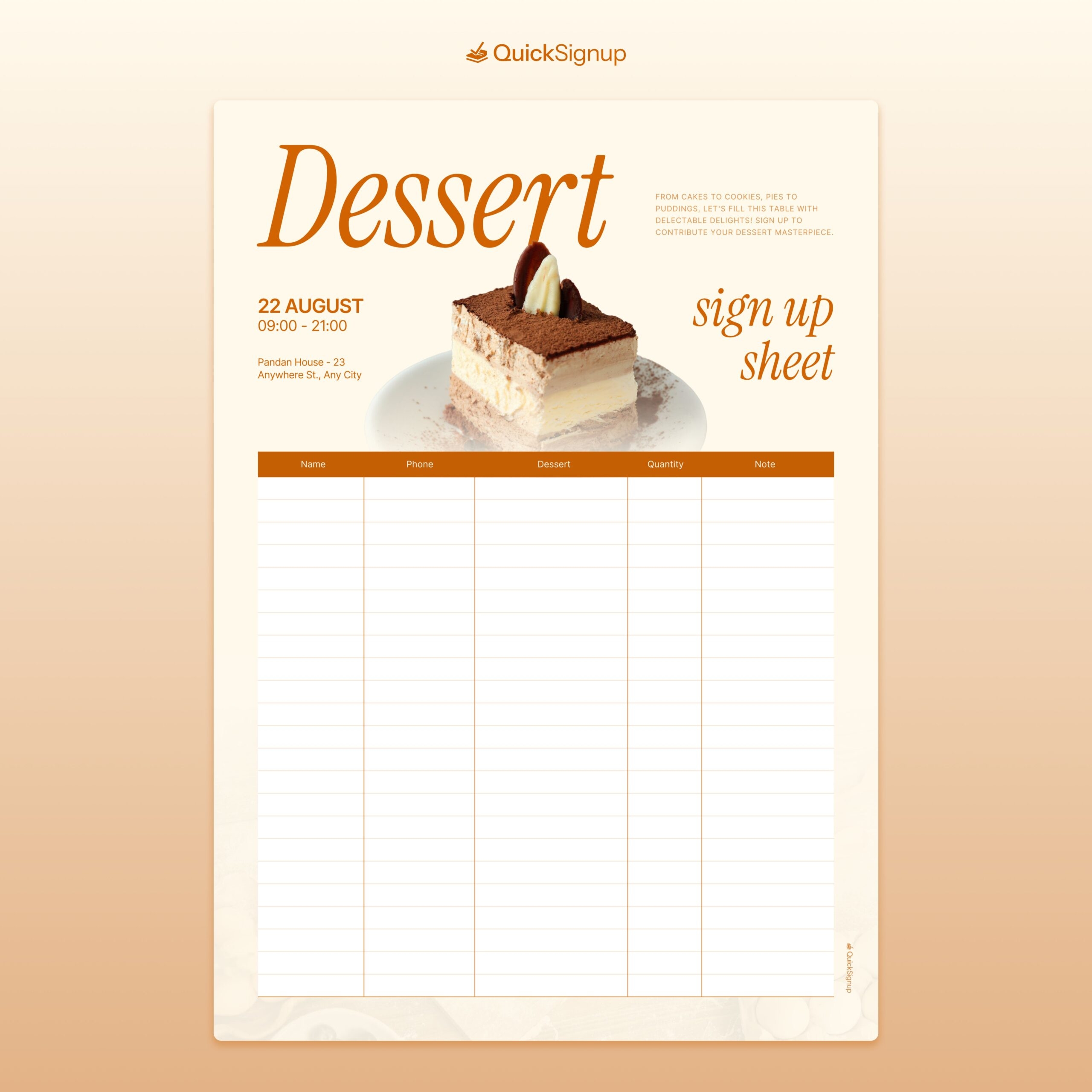 3 Amazing Dessert Sign Up Sheet Templates FREE 