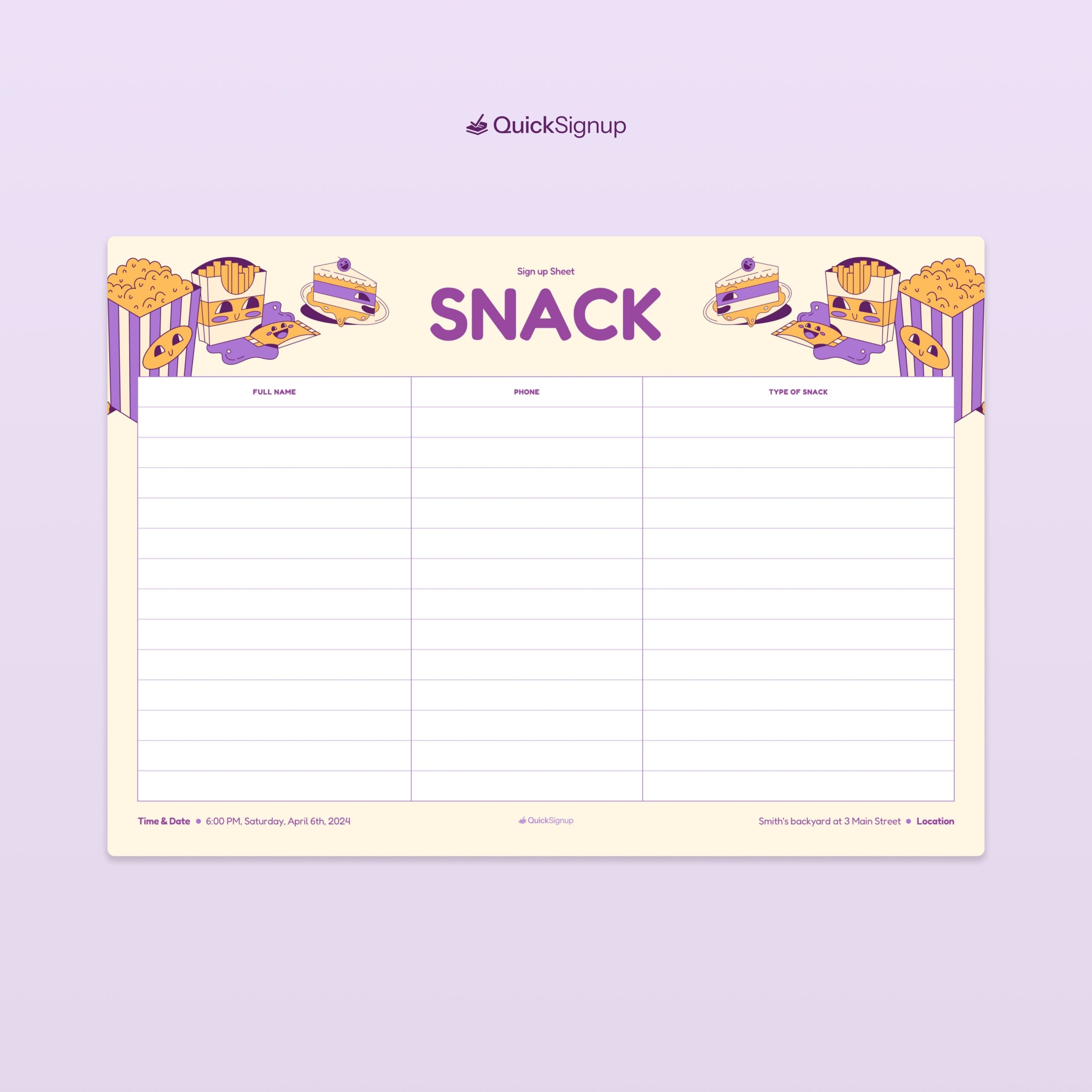 3 Snack Sign Up Sheet Templates Online Printables 