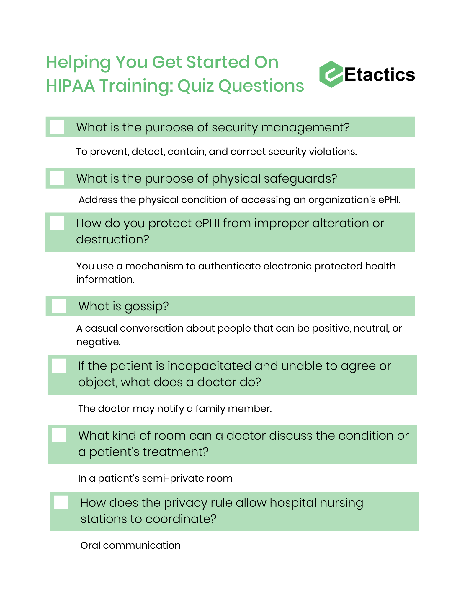 30 HIPAA Quiz Questions Etactics Revenue Cycle Software Worksheets Library