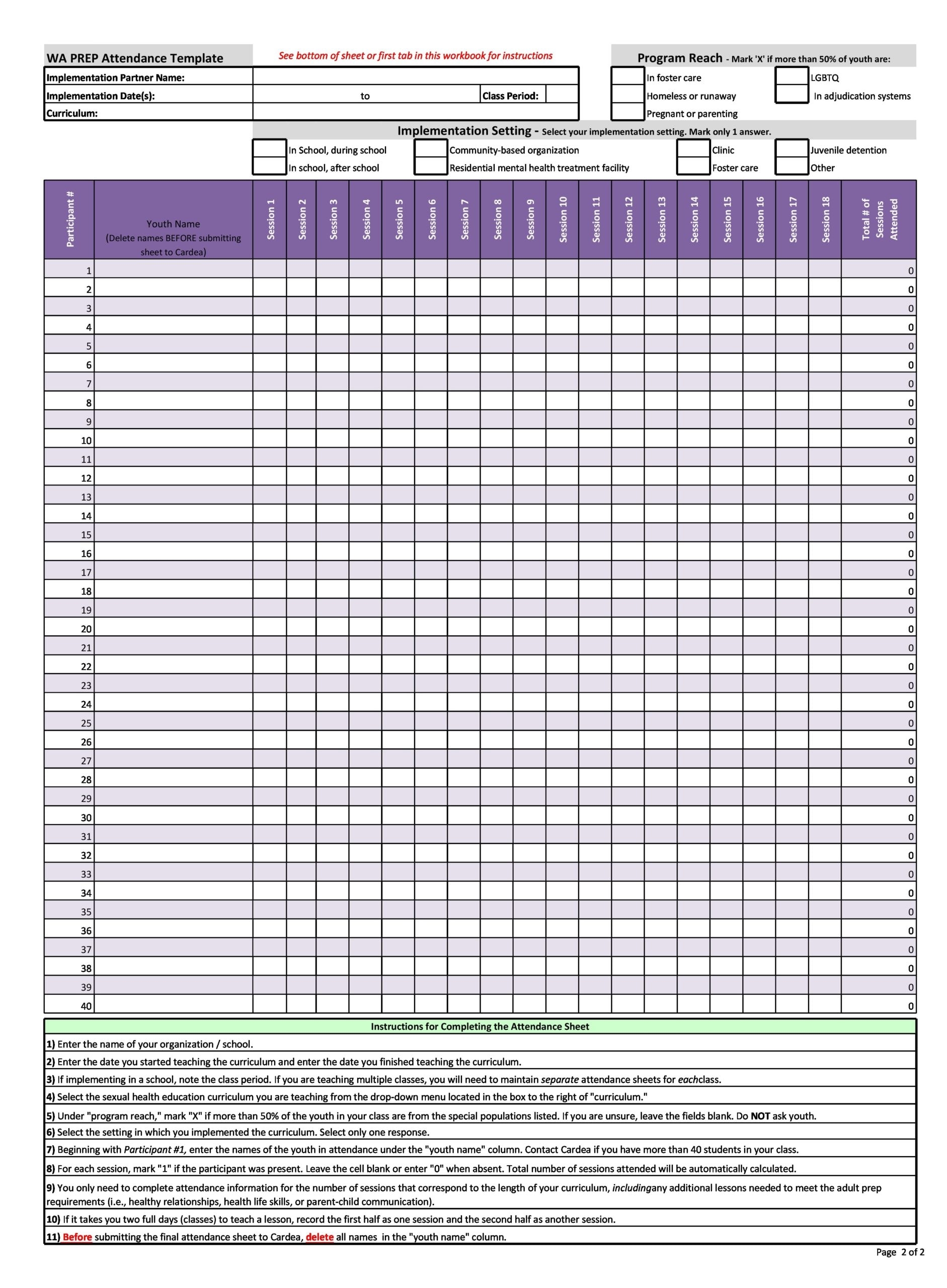 30 Printable Attendance Sheet Templates Free TemplateArchive