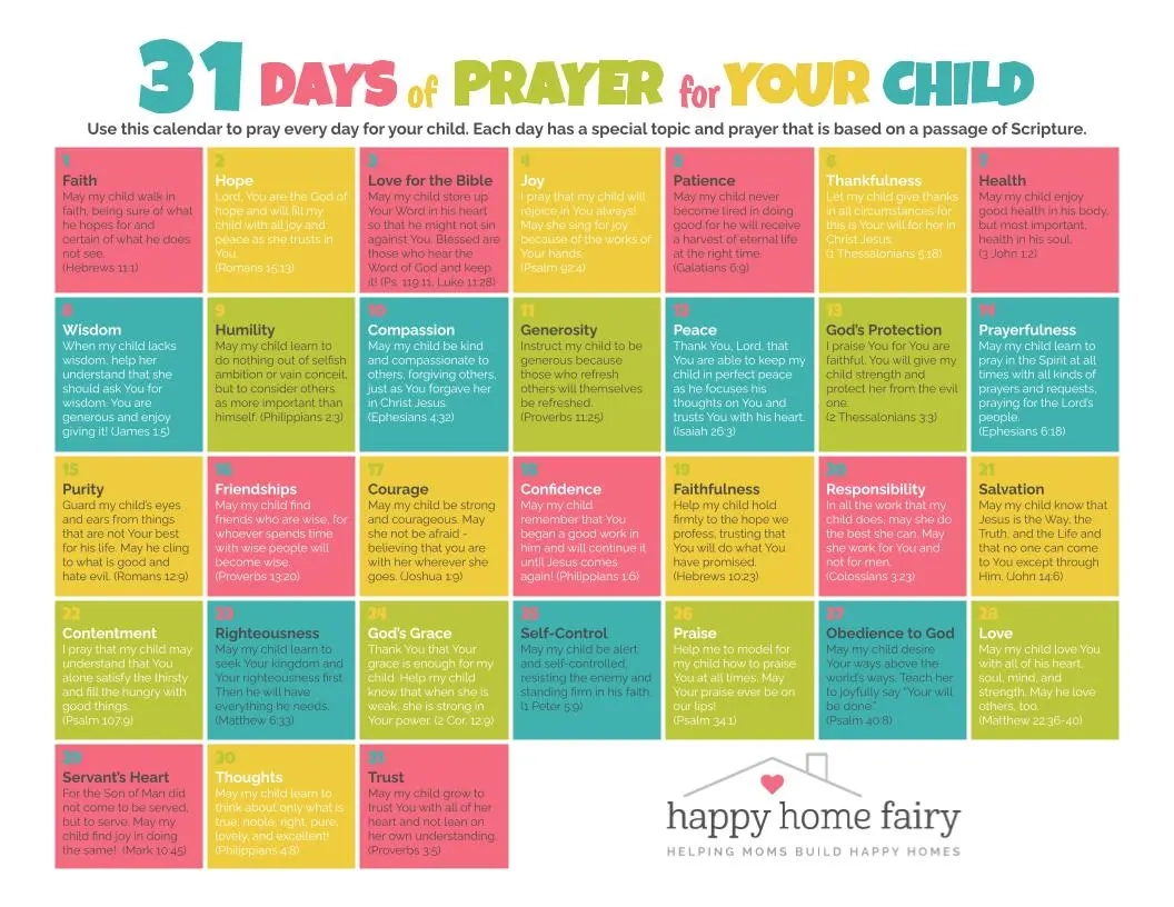 31 Days Of Prayer For Your Child FREE Printable Happy Home Fairy