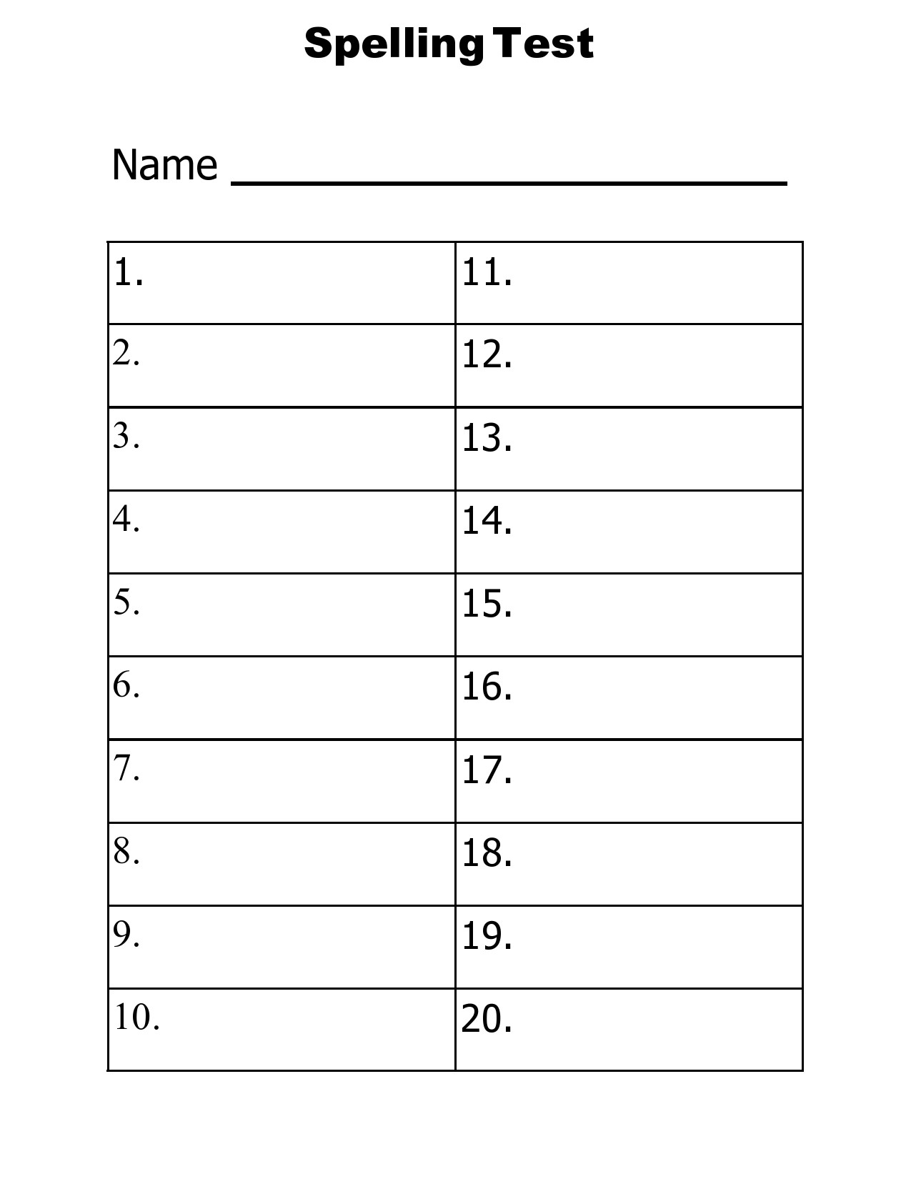 Printable Answer Sheet 1-25