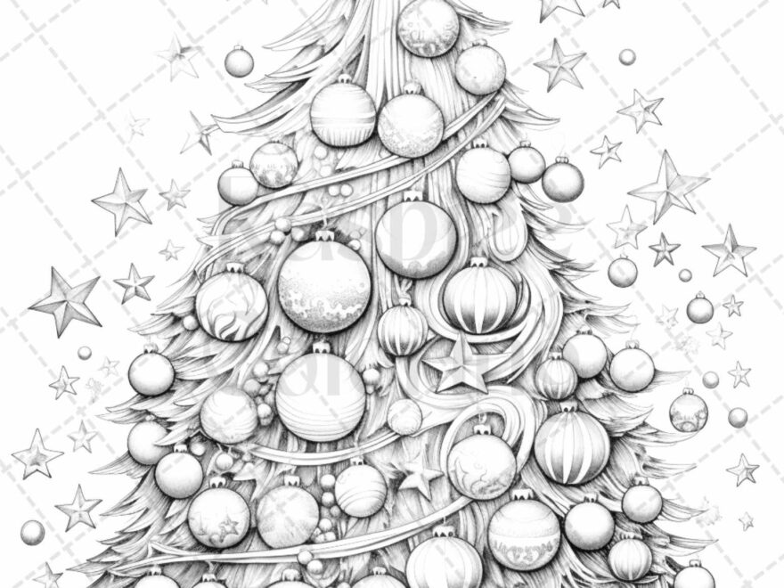 40 Christmas Tree Grayscale Coloring Pages For Adults Printable PDF I RASPIEE