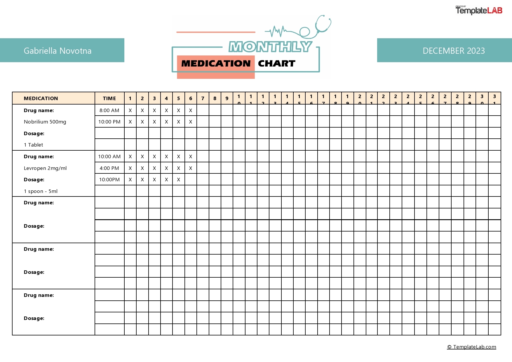 Free Printable Medicine Charts