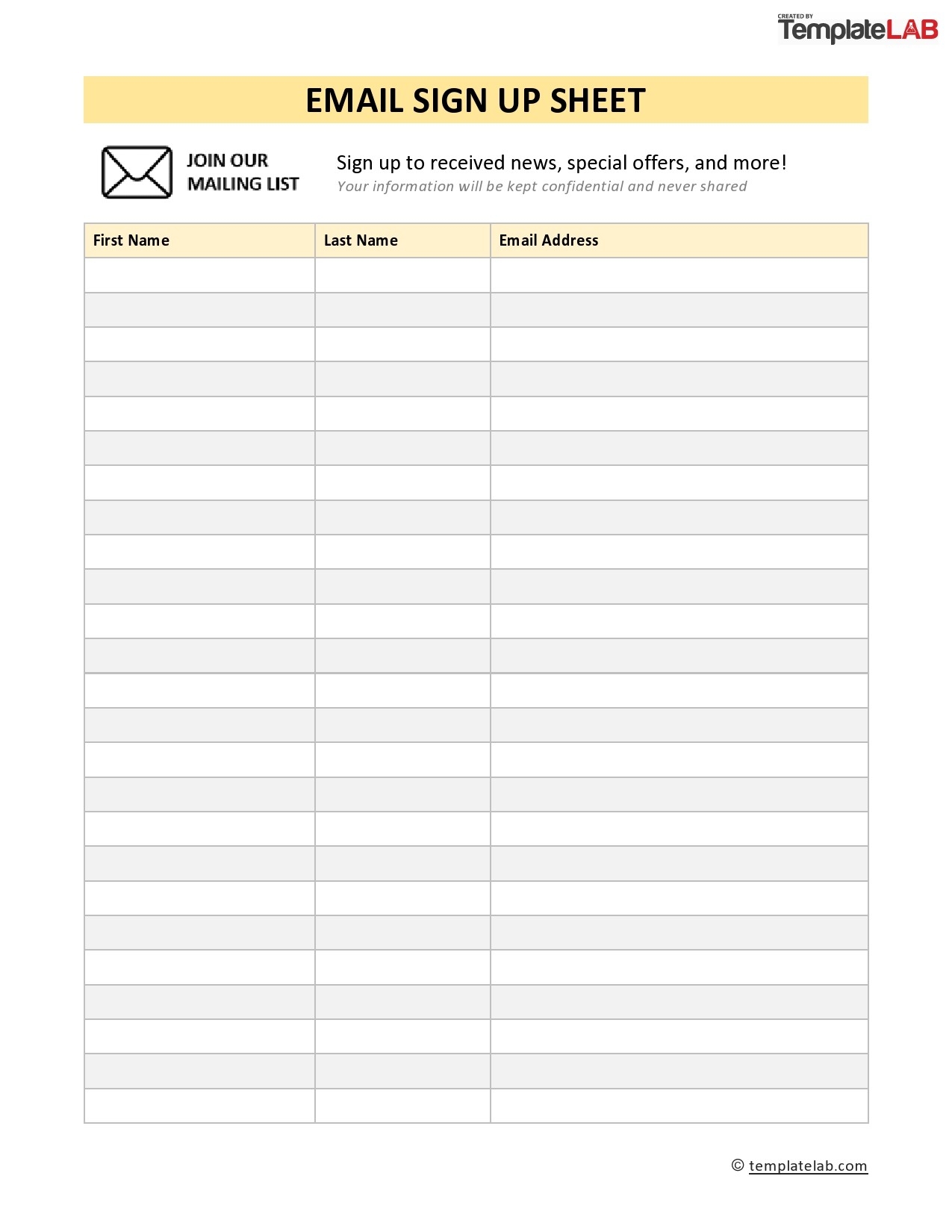 Email Sign Up Sheet Printable