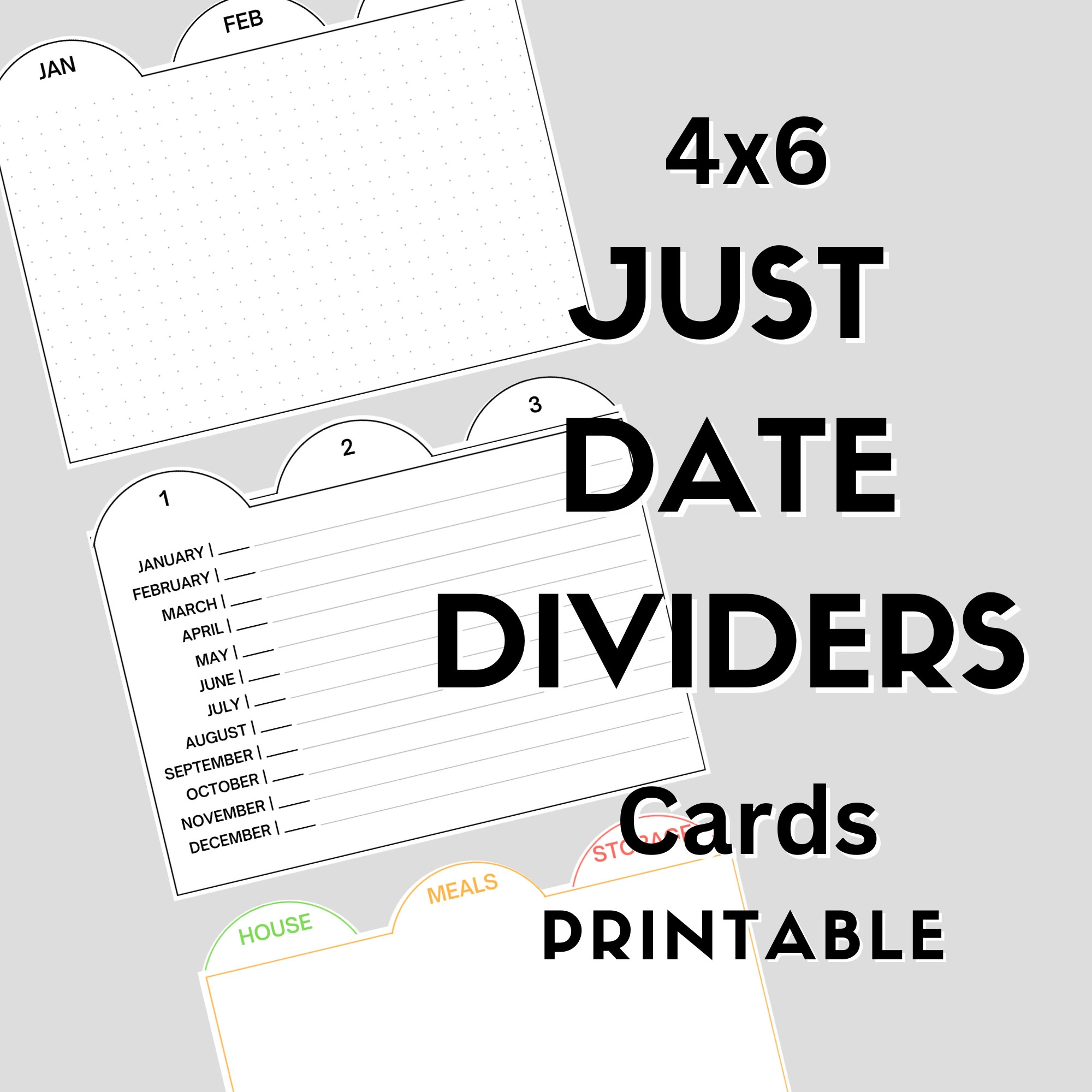 4x6 Just Date Dividers Index Card Dividers Printable For Planning Etsy