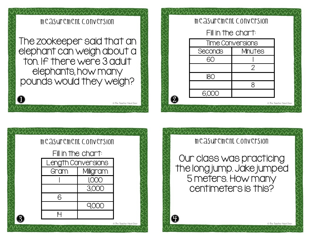 5th Grade Measurement Conversion Task Cards Measurement Conversion Center The Teacher Next Door