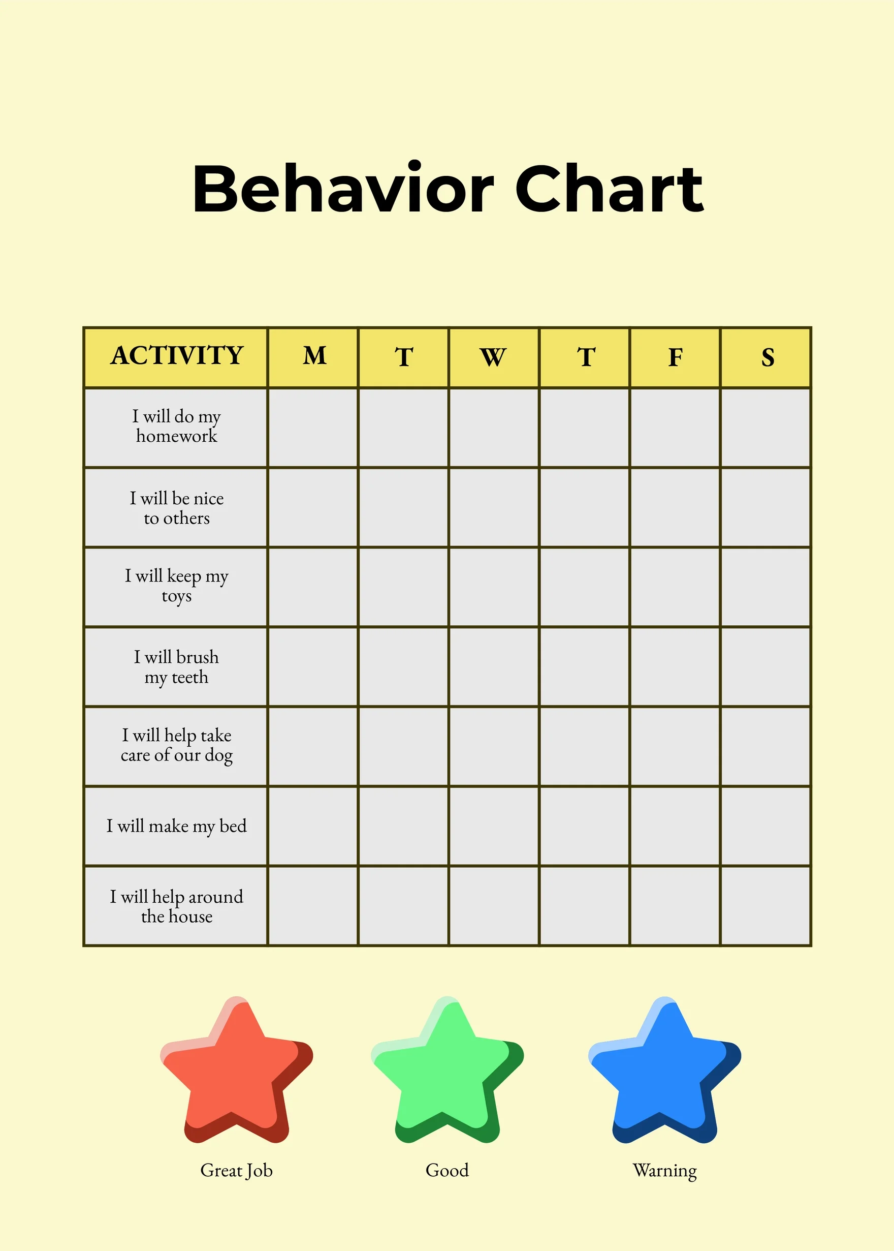 Free Printable Behavior At Home Chart