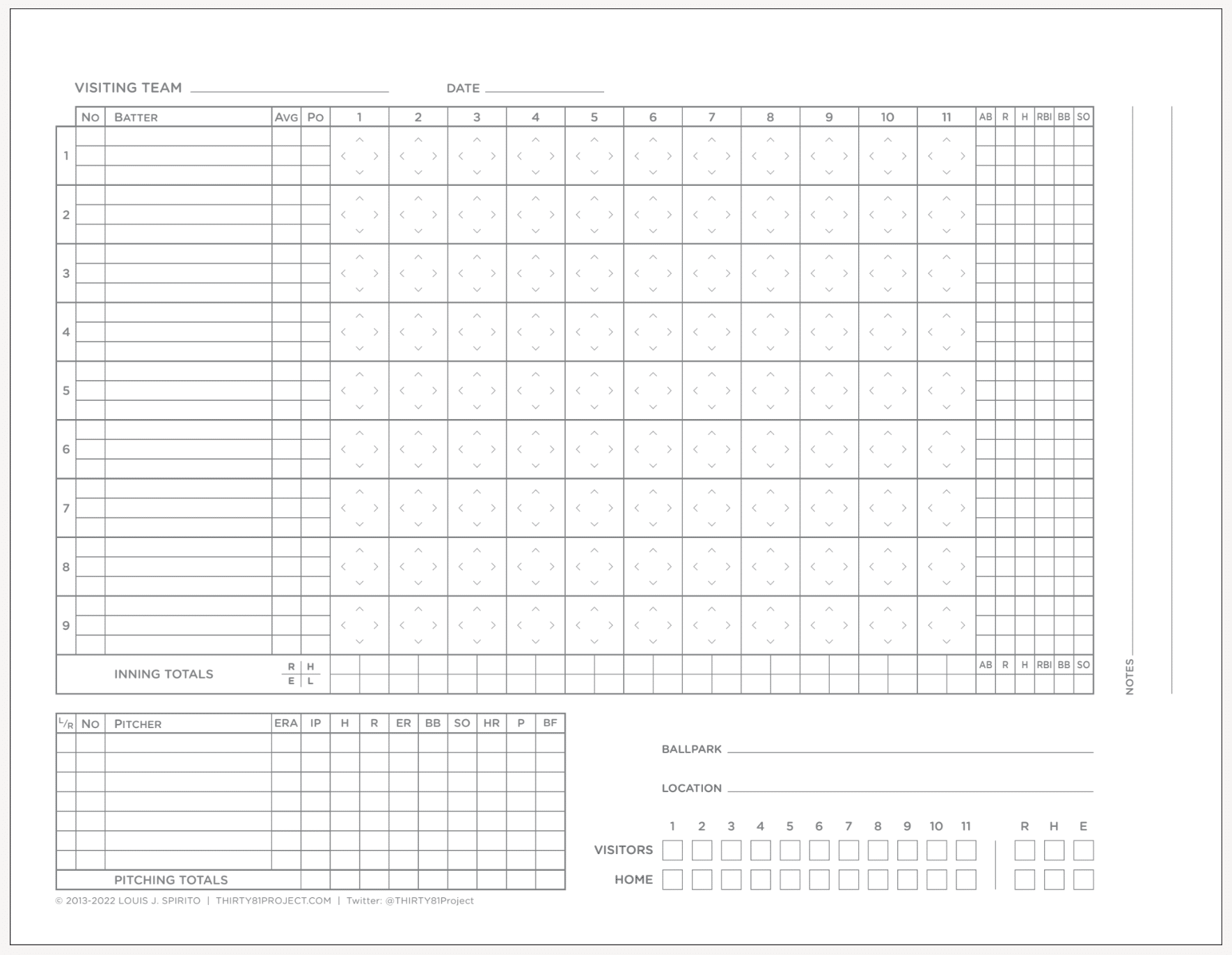 Baseball Boxscore Sheet Printable Free