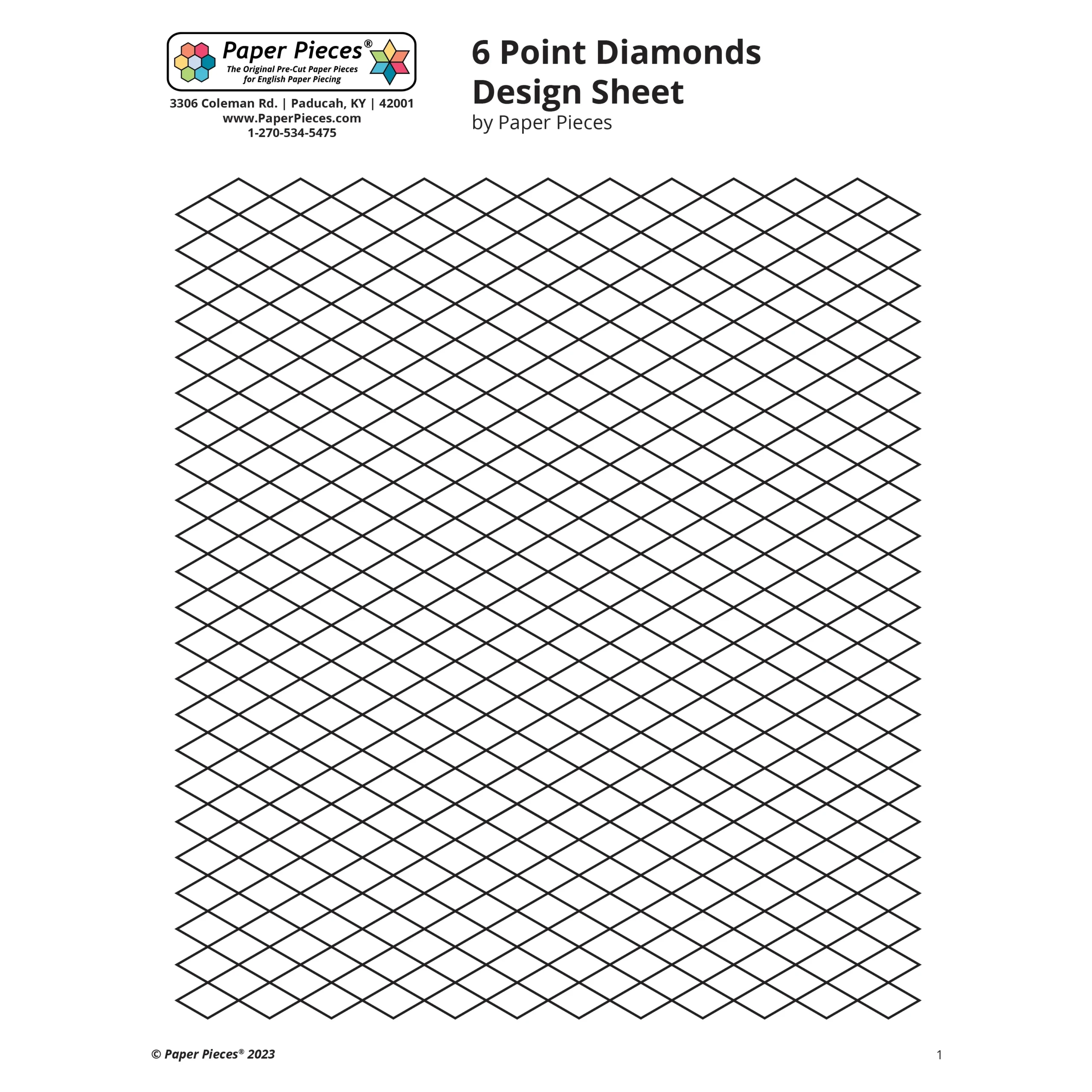 6 Point Diamond Rows Design Sheet FREE PDF Download Paper Pieces