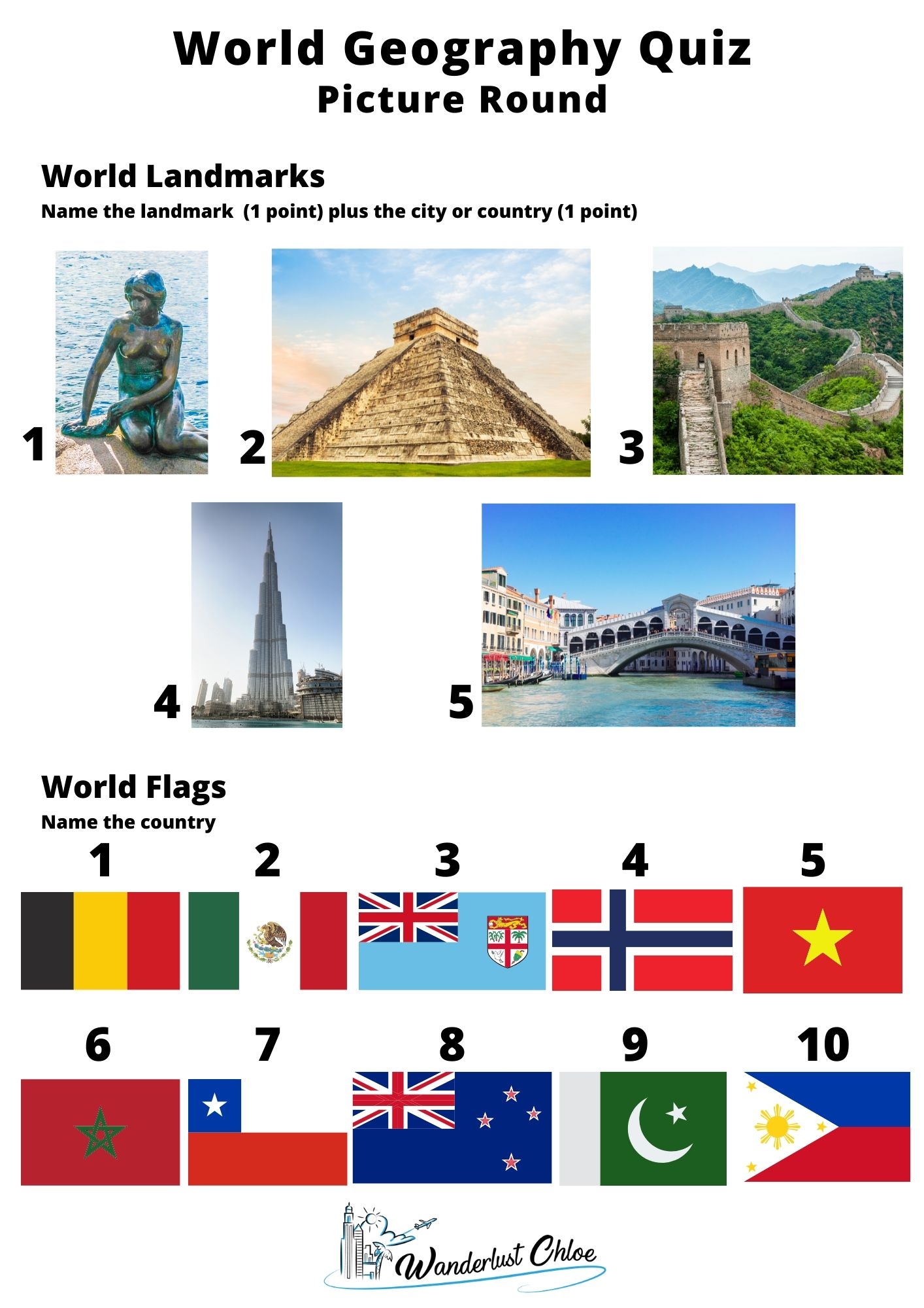 Geography Trivia Quiz Printable