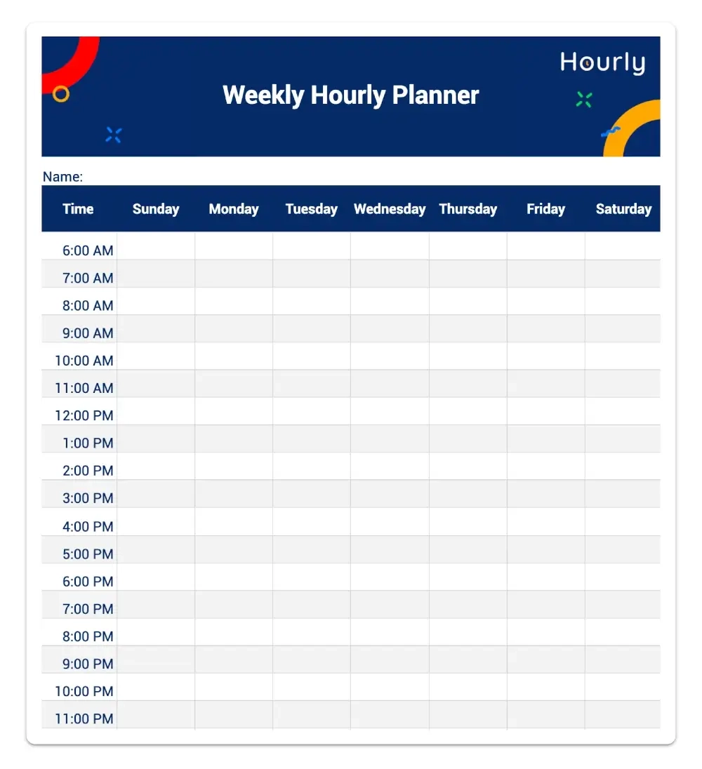 Hourly Time Schedule Sheet Printable