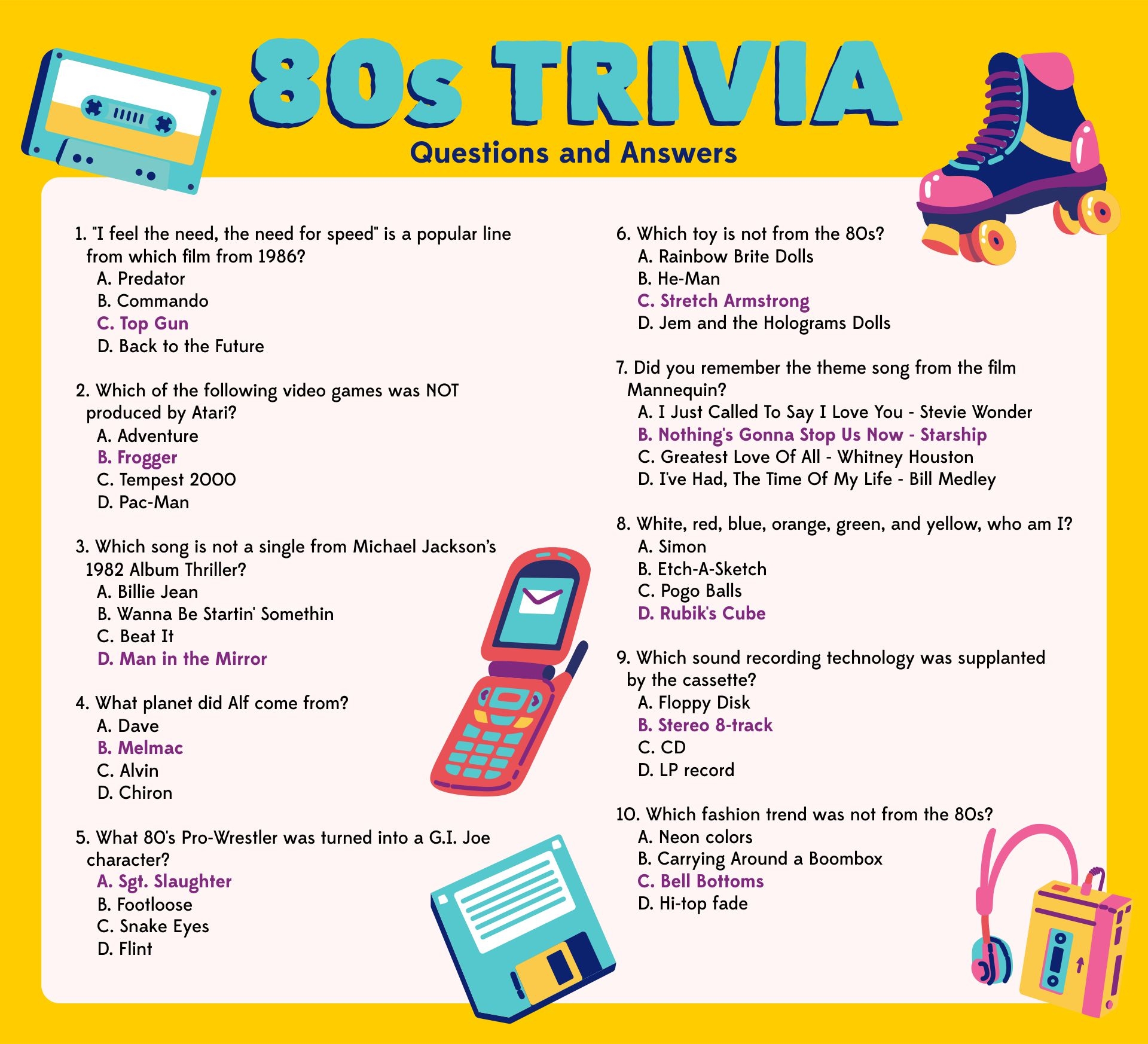 Free Printable 80s Trivia For Kids