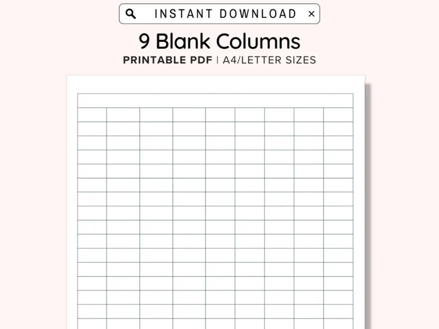 9 Blank Columns Chart Text Input Print And Write PDF Digital Download File A4 US Letter Size Not Fully Editable Templates Instant Download Etsy
