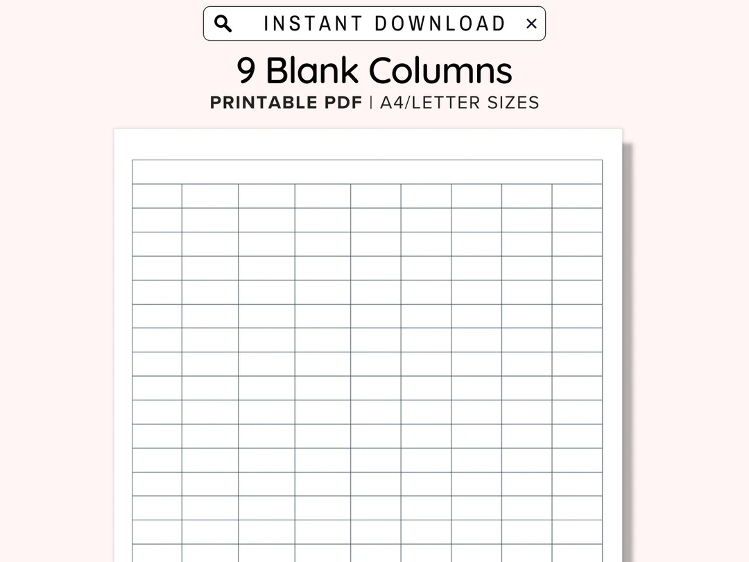 9 Blank Columns Chart Text Input Print And Write PDF Digital Download File A4 US Letter Size Not Fully Editable Templates Instant Download Etsy